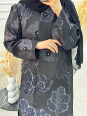 C 1135 Black Blue Organza Abaya