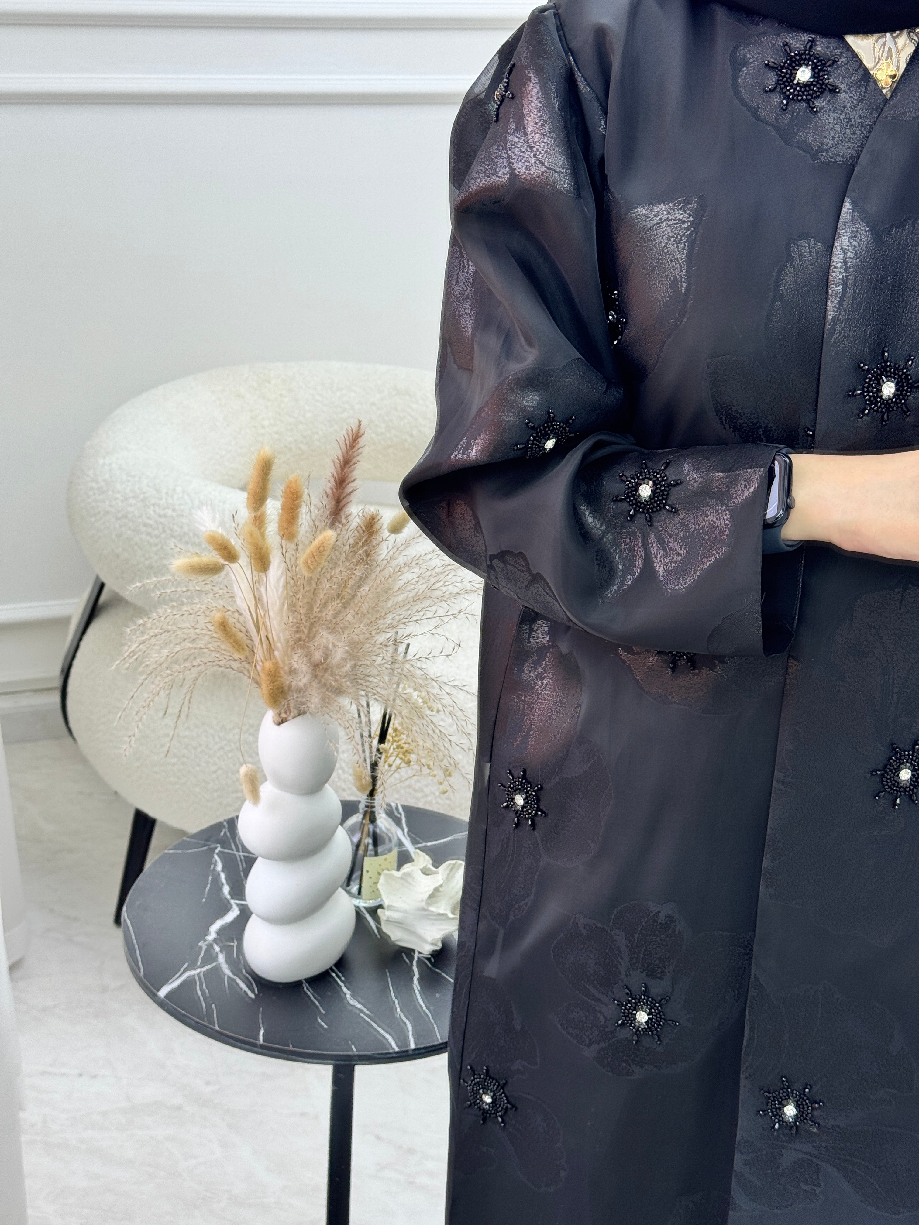 C 1136 Black Organza Abaya