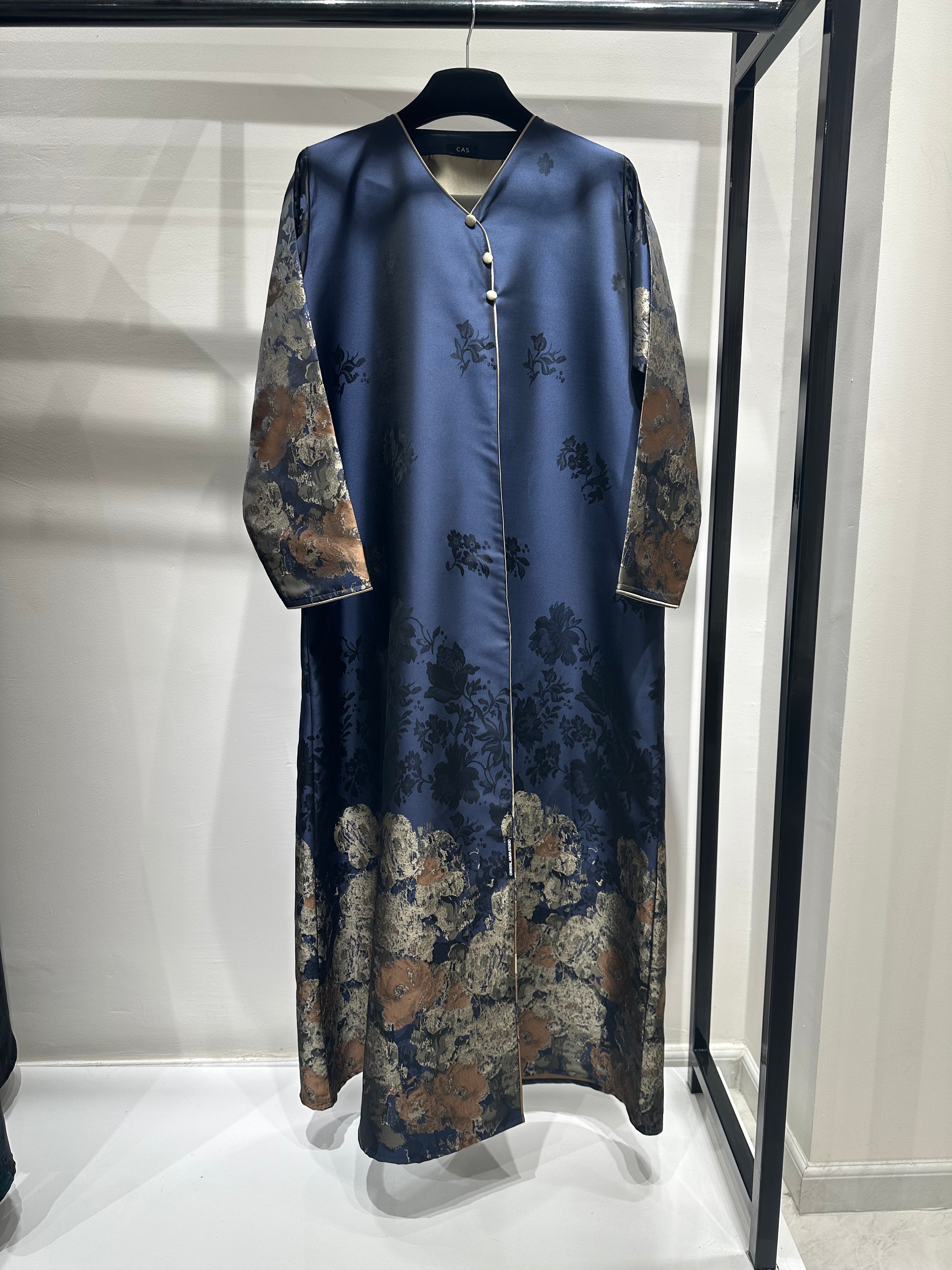 C 1255-05 Blue Bronze Printed Abaya