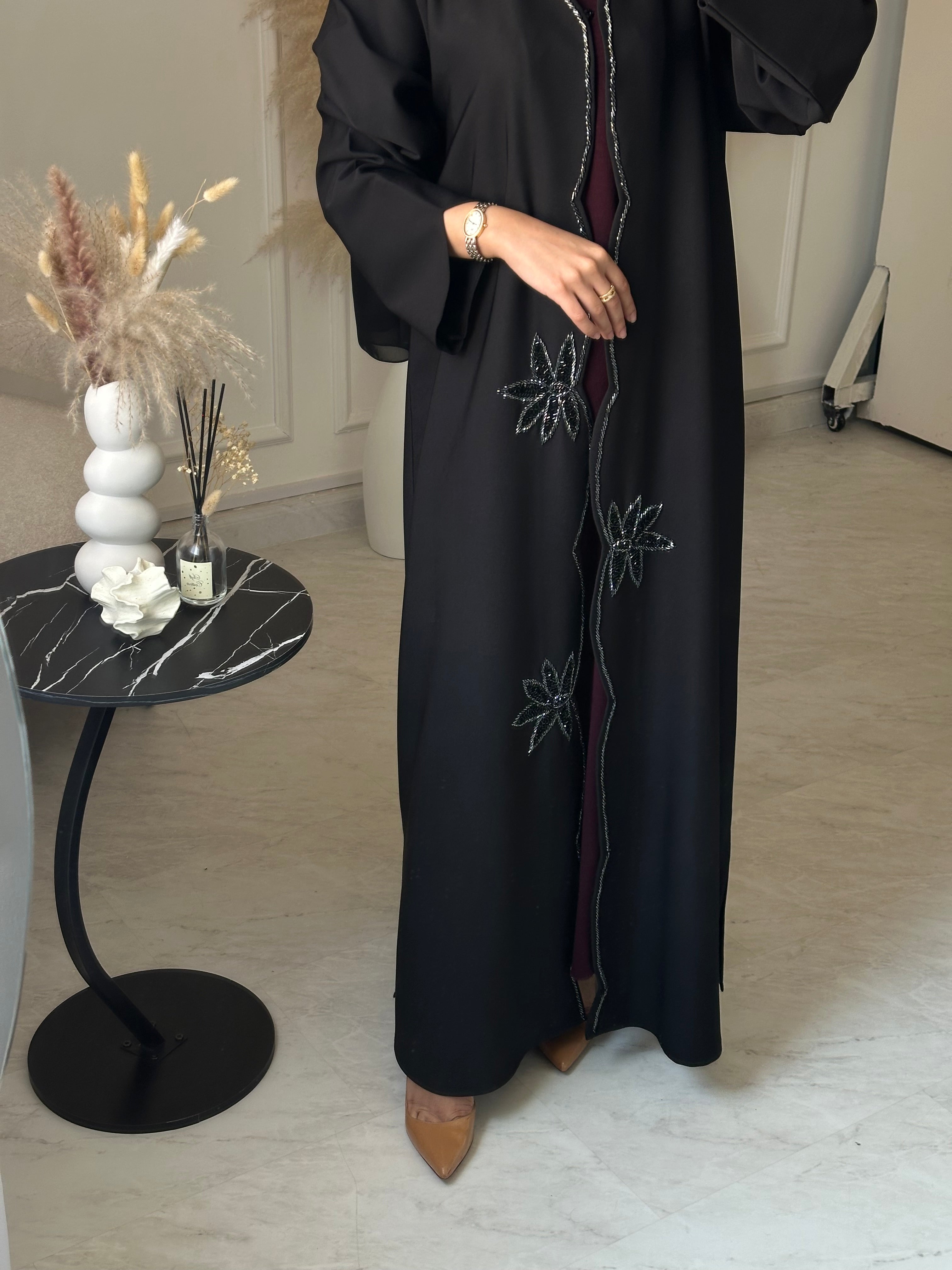 C 1032 Black Beaded Abaya