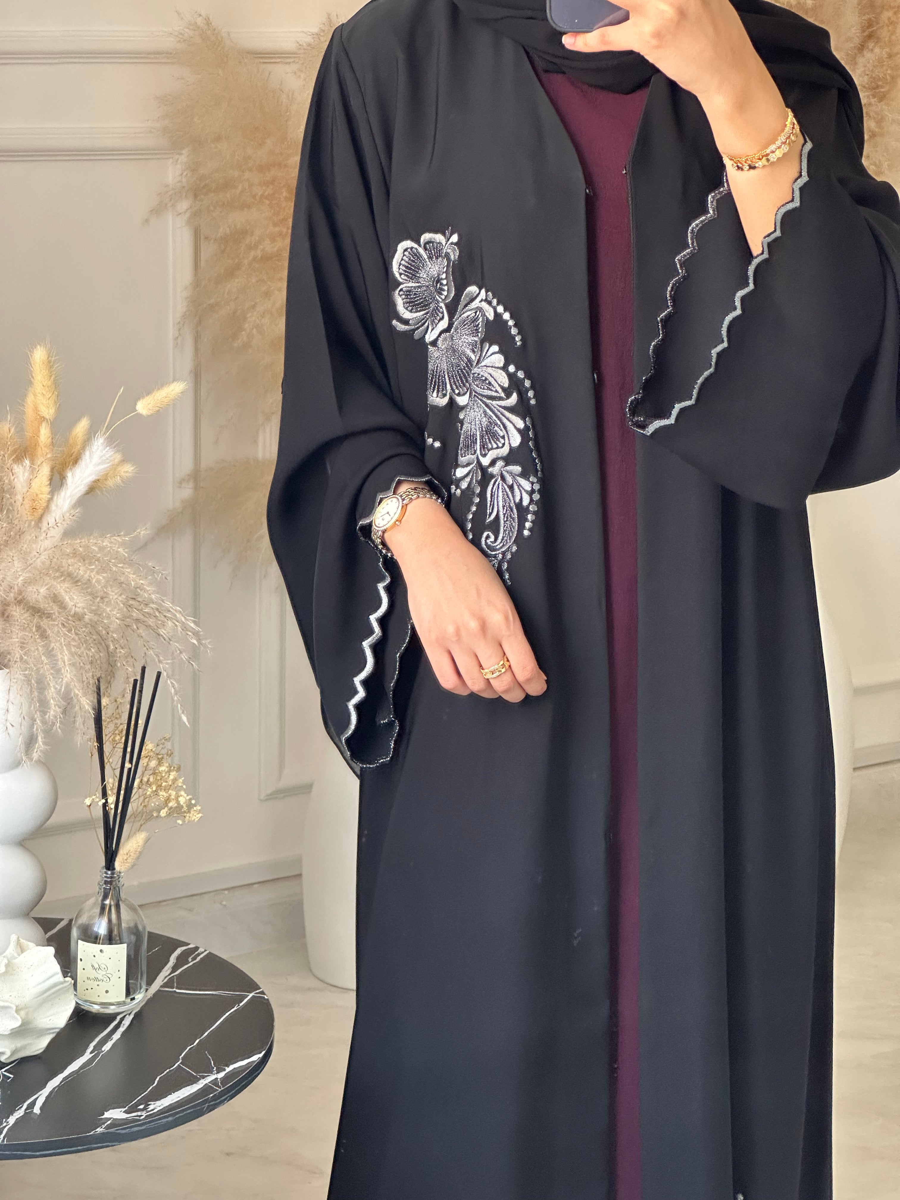 C 1030 Black Embroidered Abaya