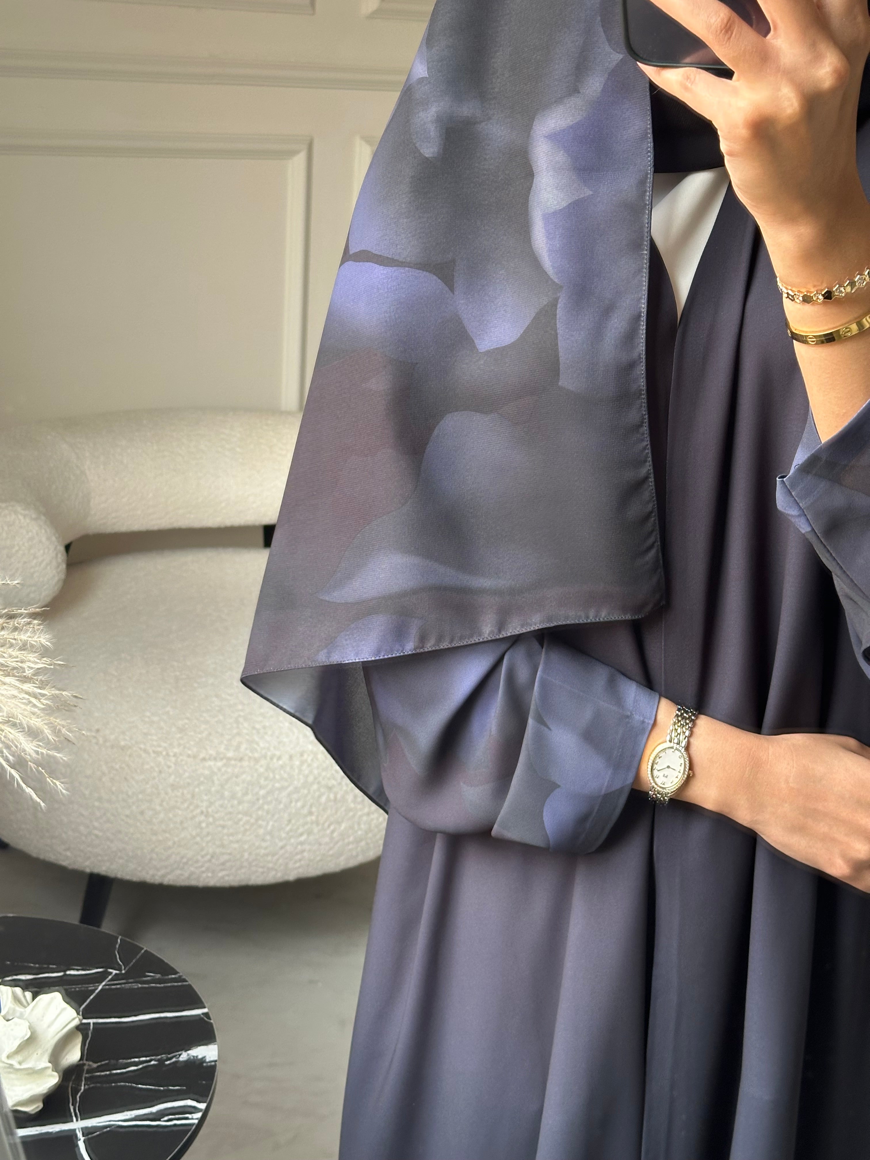 C 0785 Navy Blue Printed Abaya