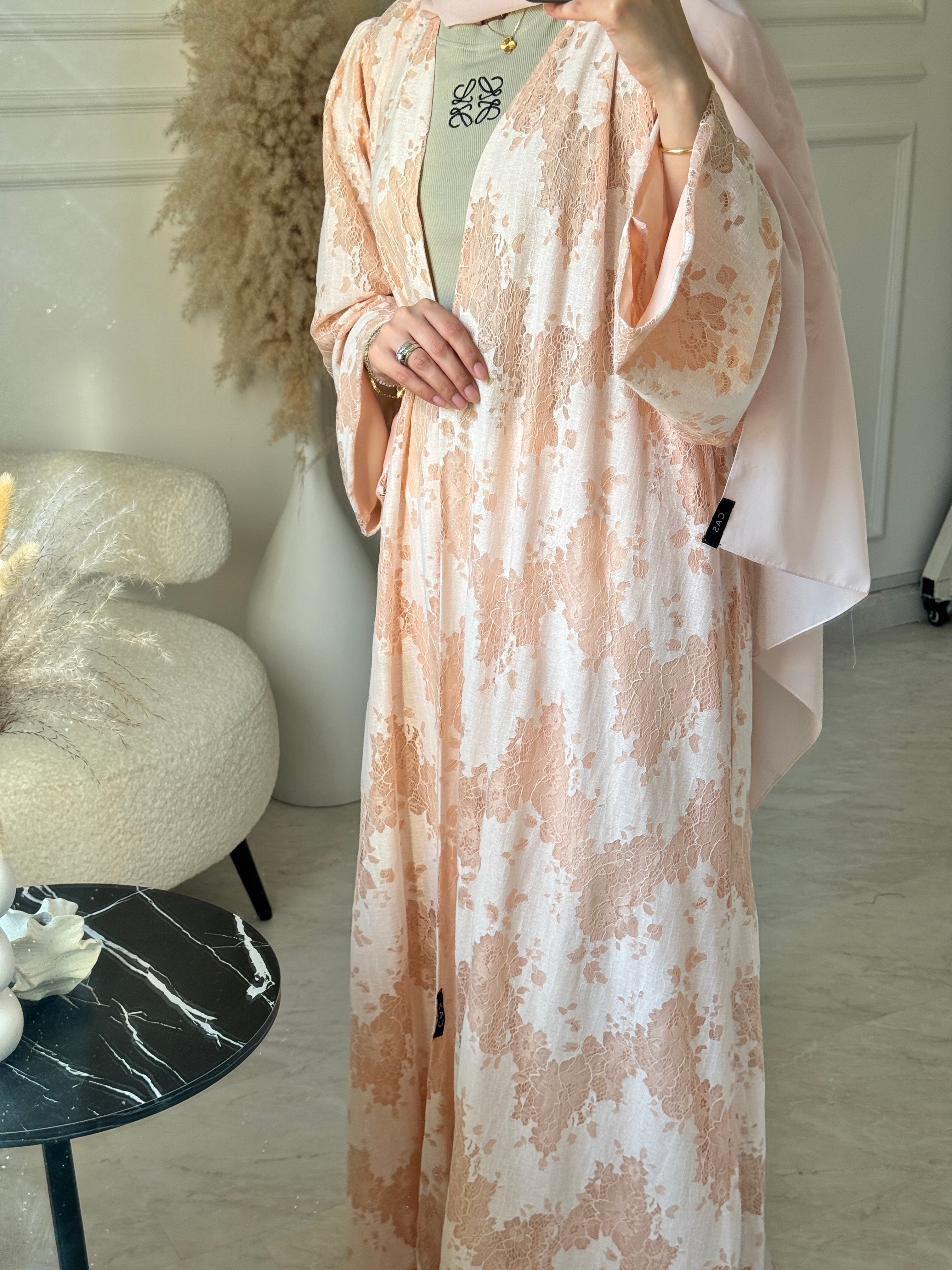 C 1179 Peach Dantel Abaya
