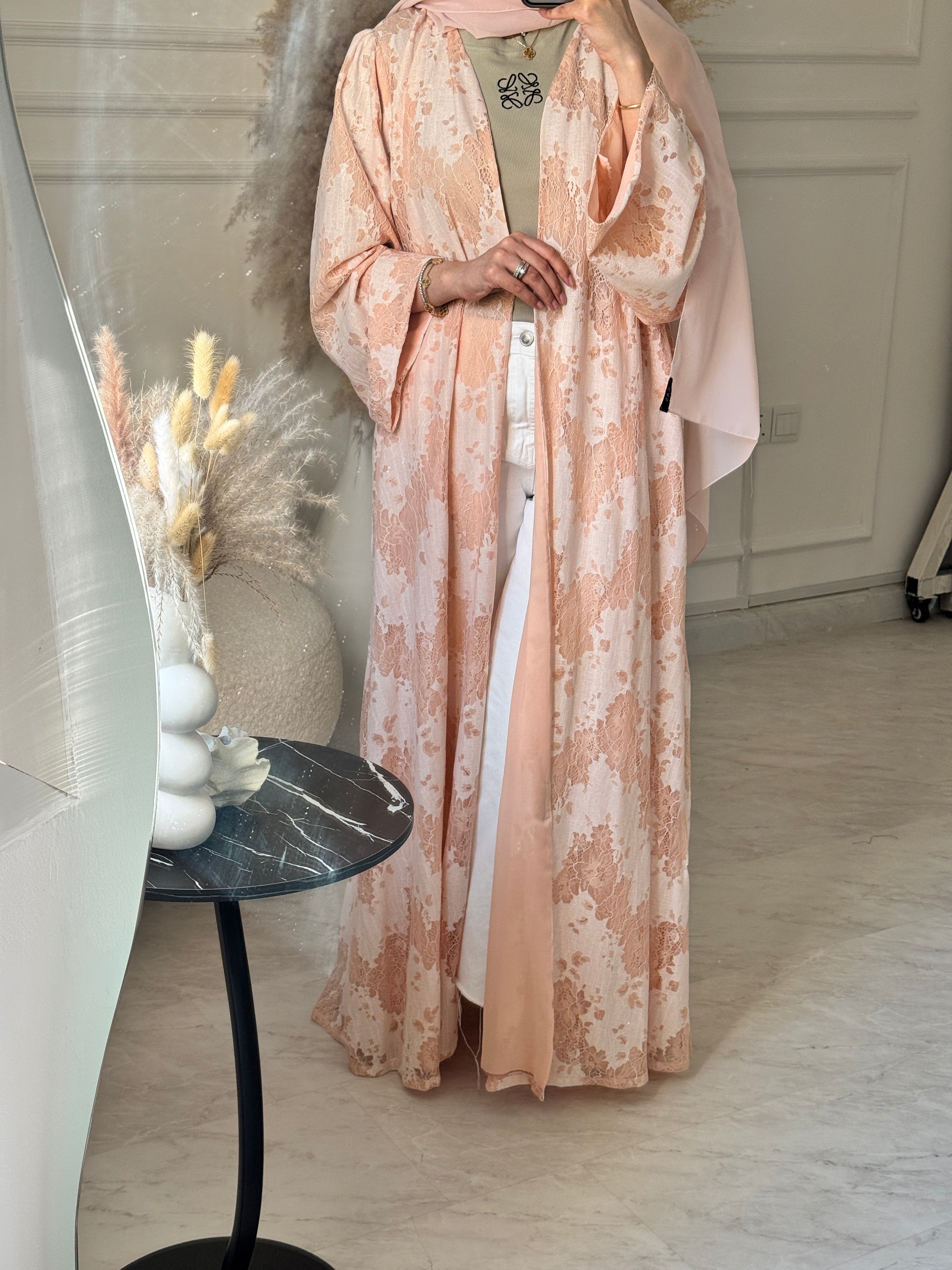 C 1179 Peach Dantel Abaya