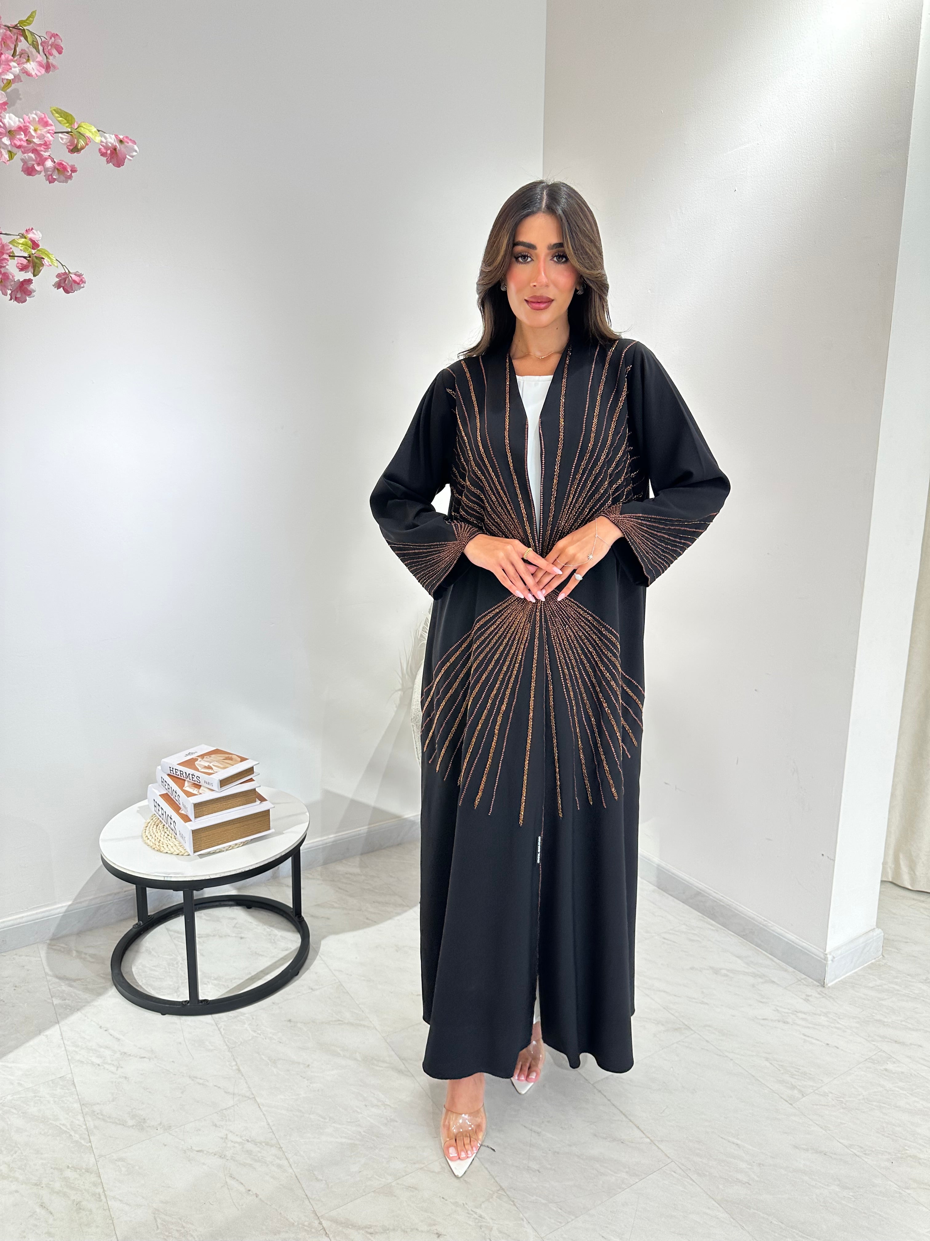 C 1038 Black Beaded Abaya