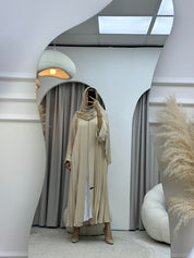 C RTW Plain Cream Pleated Abaya Set