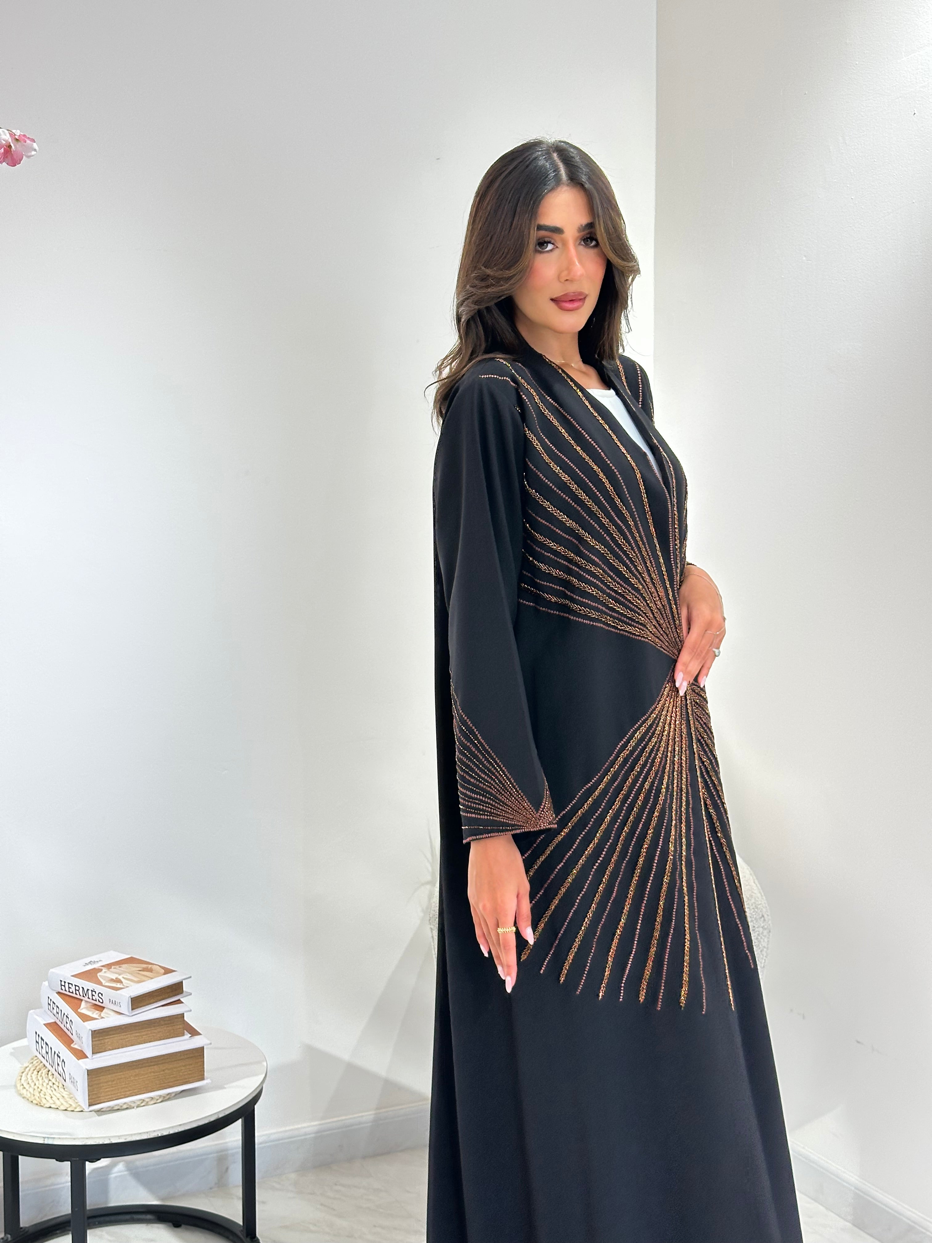 C 1038 Black Beaded Abaya