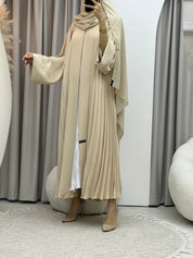 C RTW Plain Cream Pleated Abaya Set