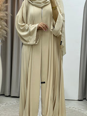 C RTW Plain Cream Pleated Abaya Set