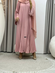 C Plain Pink Pleated Abaya