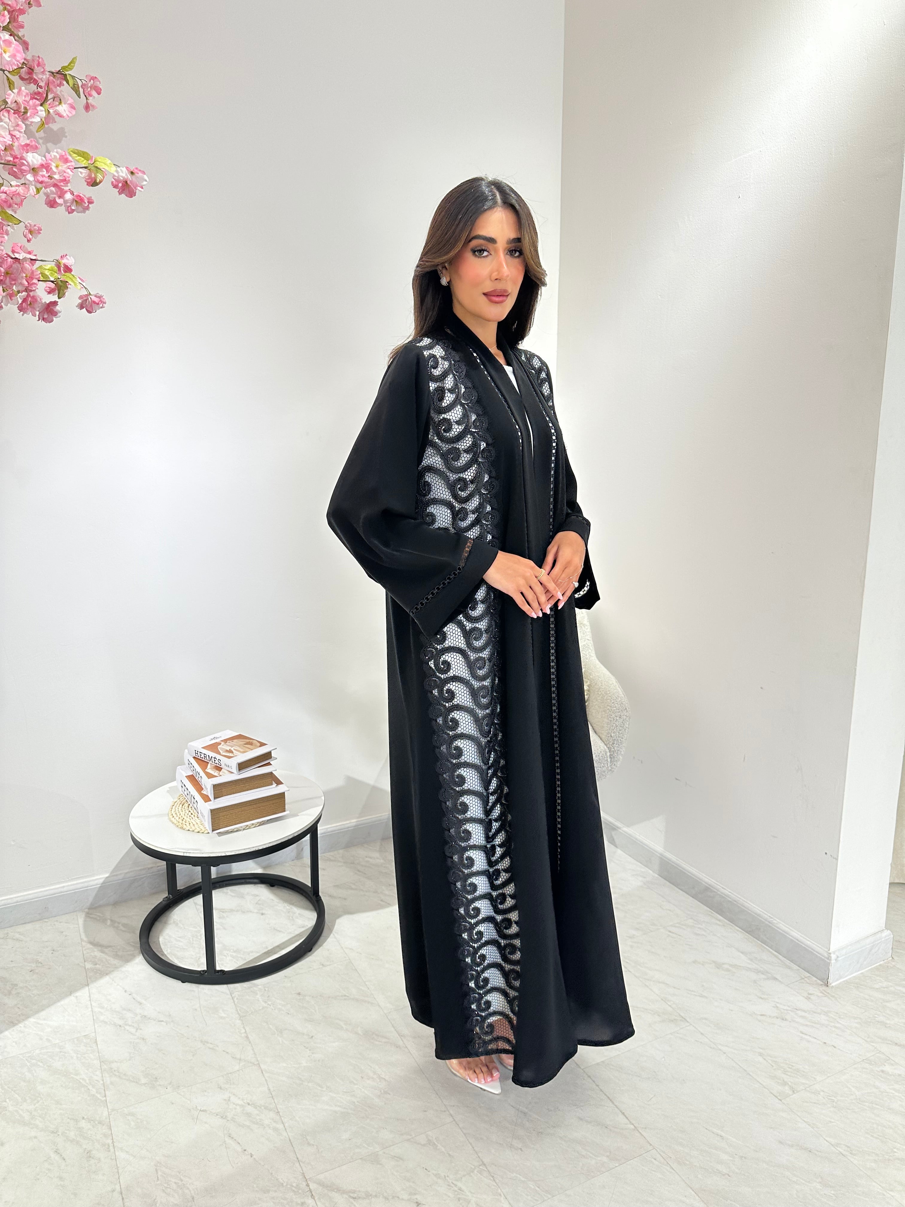 C 1039 Black Lace Abaya