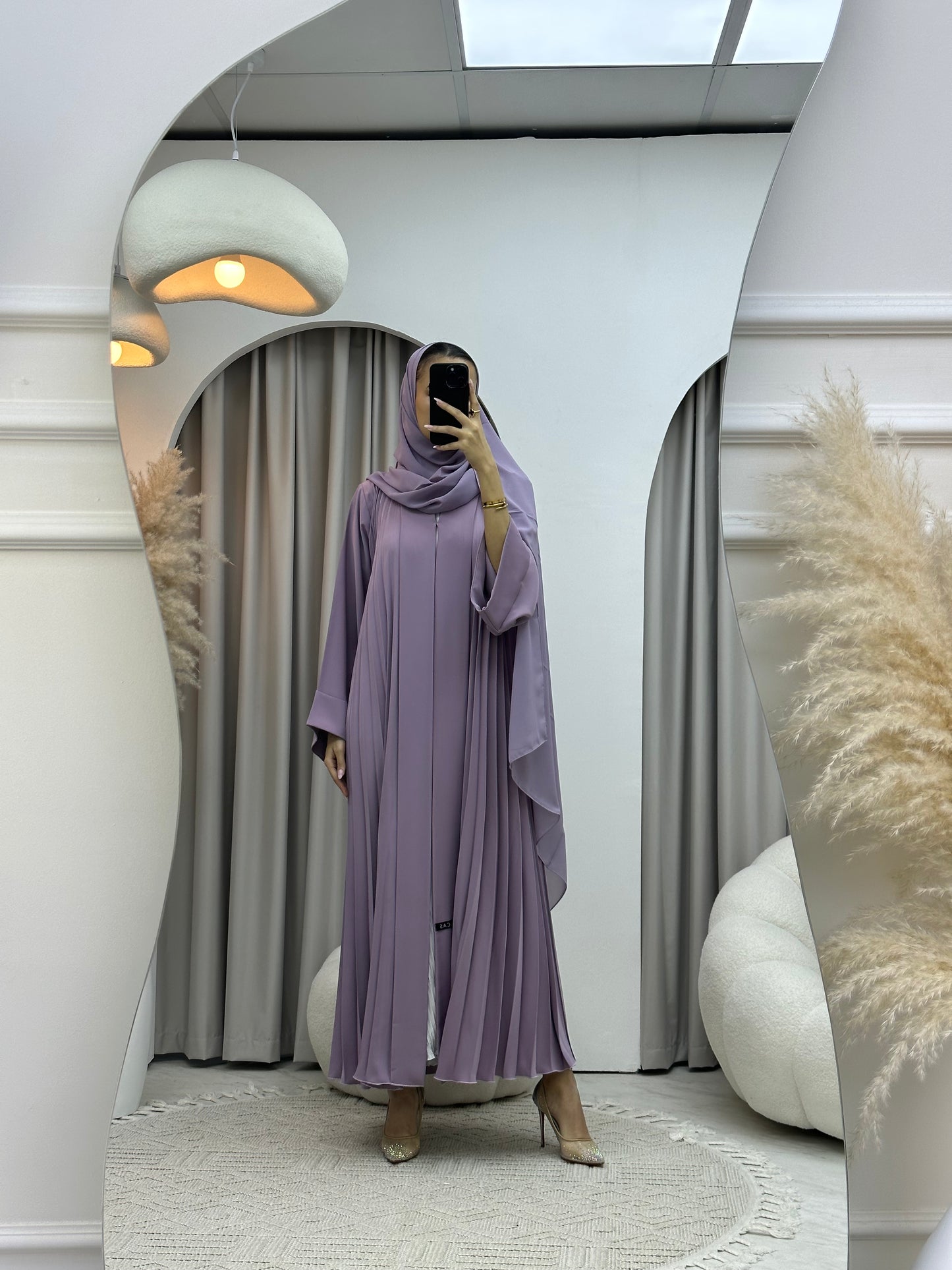 C Plain Lavender Pleated Abaya Set