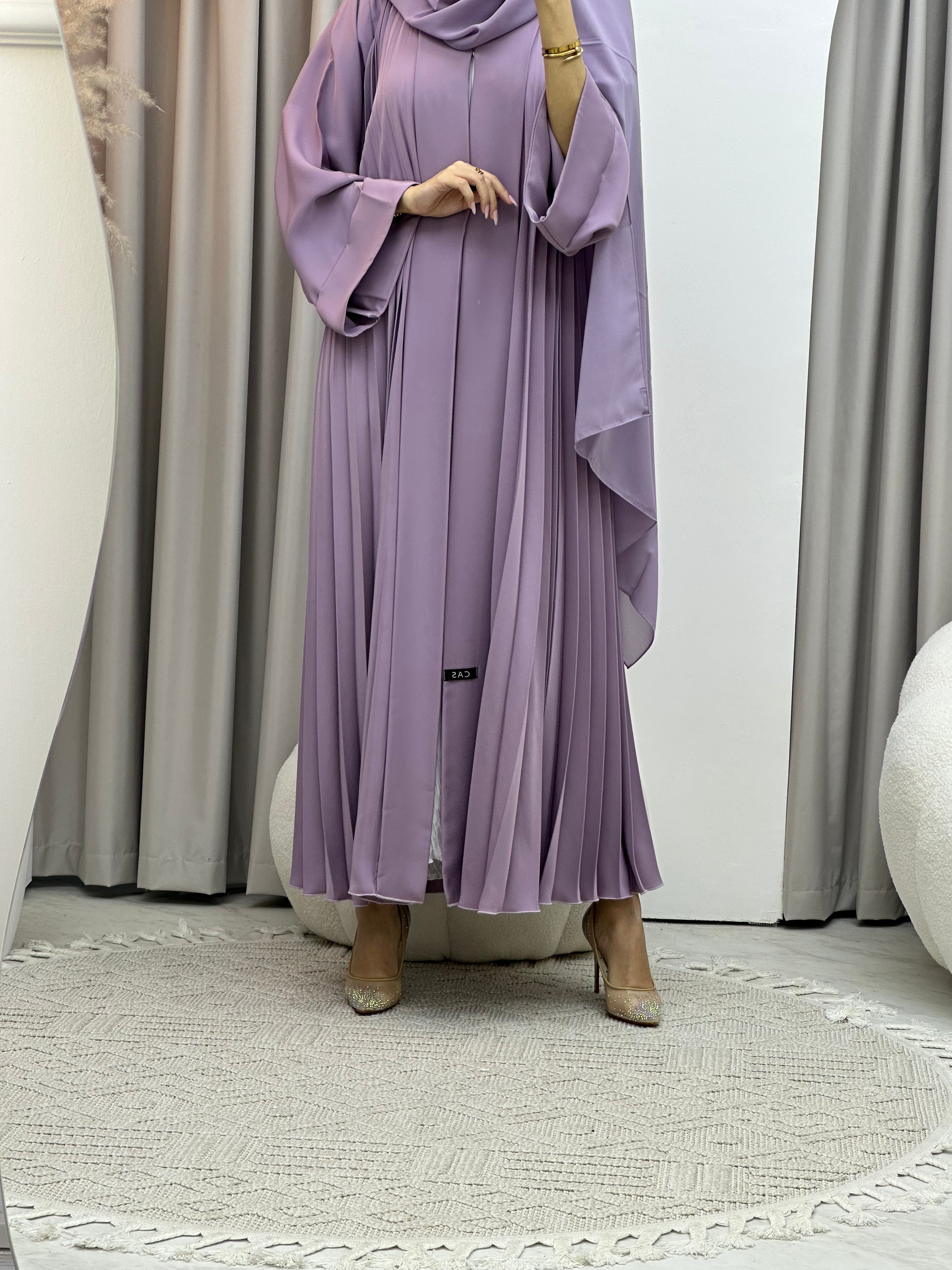 C Plain Lavender Pleated Abaya