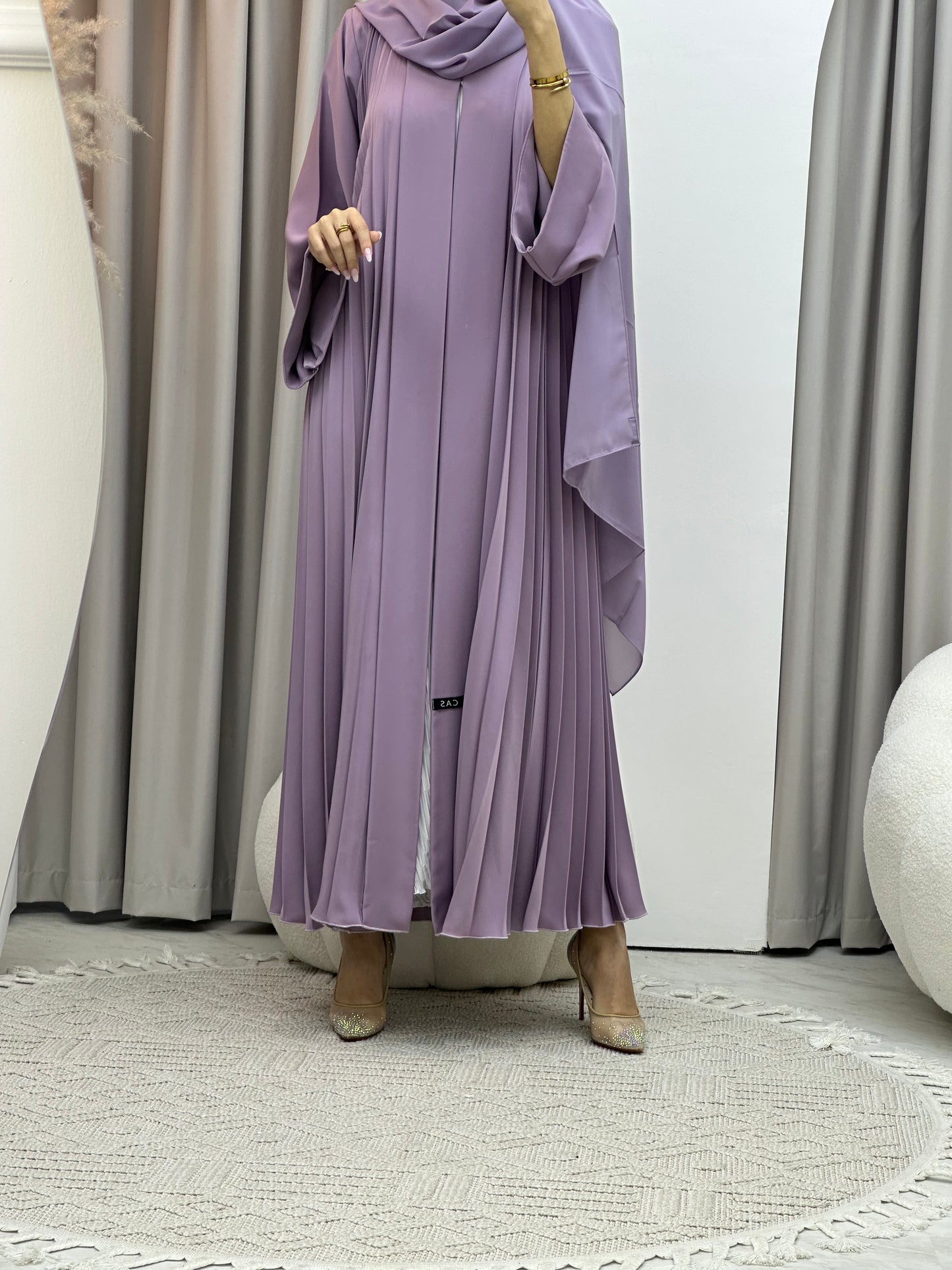 C Plain Lavender Pleated Abaya Set
