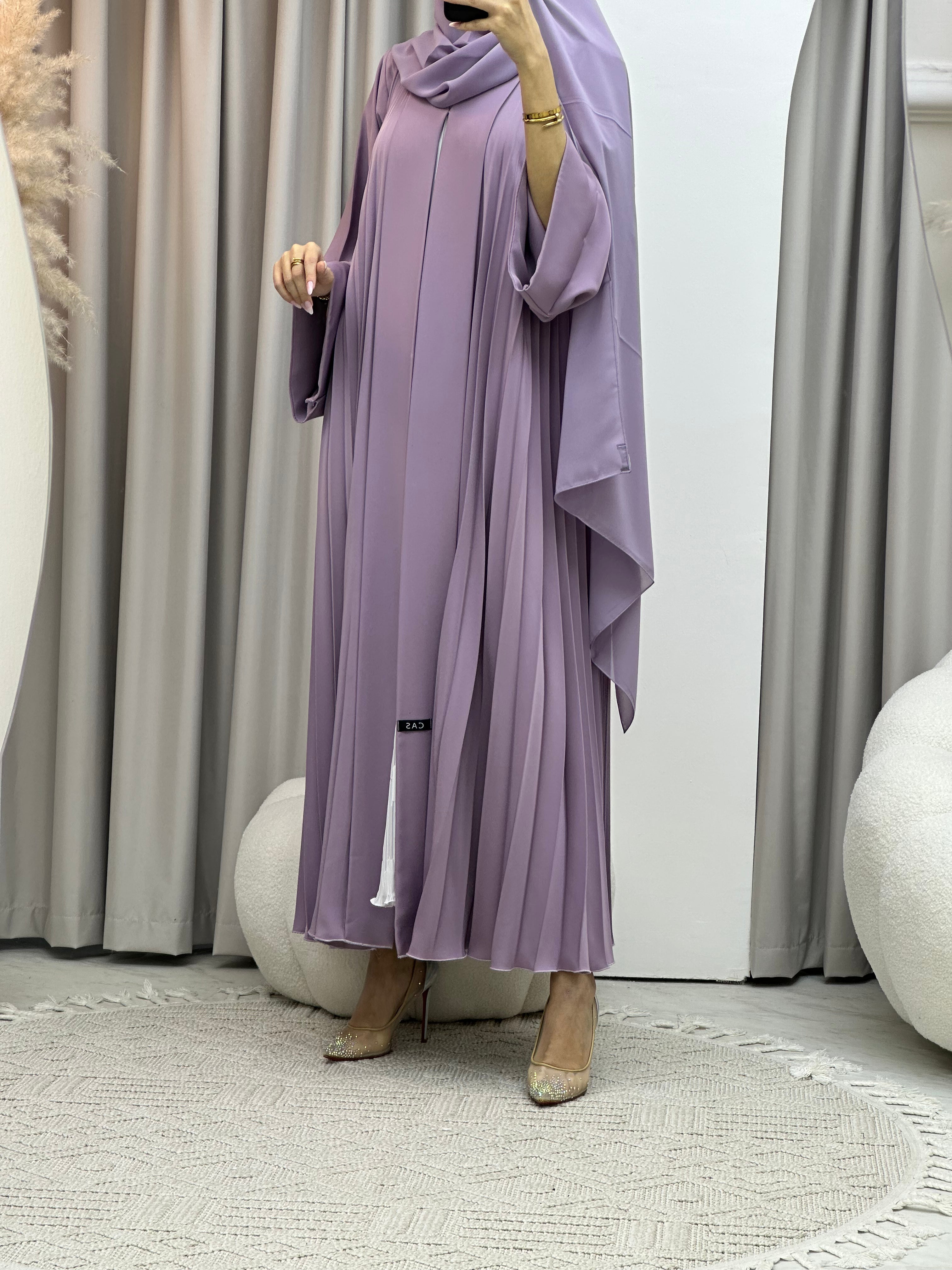 C Plain Lavender Pleated Abaya