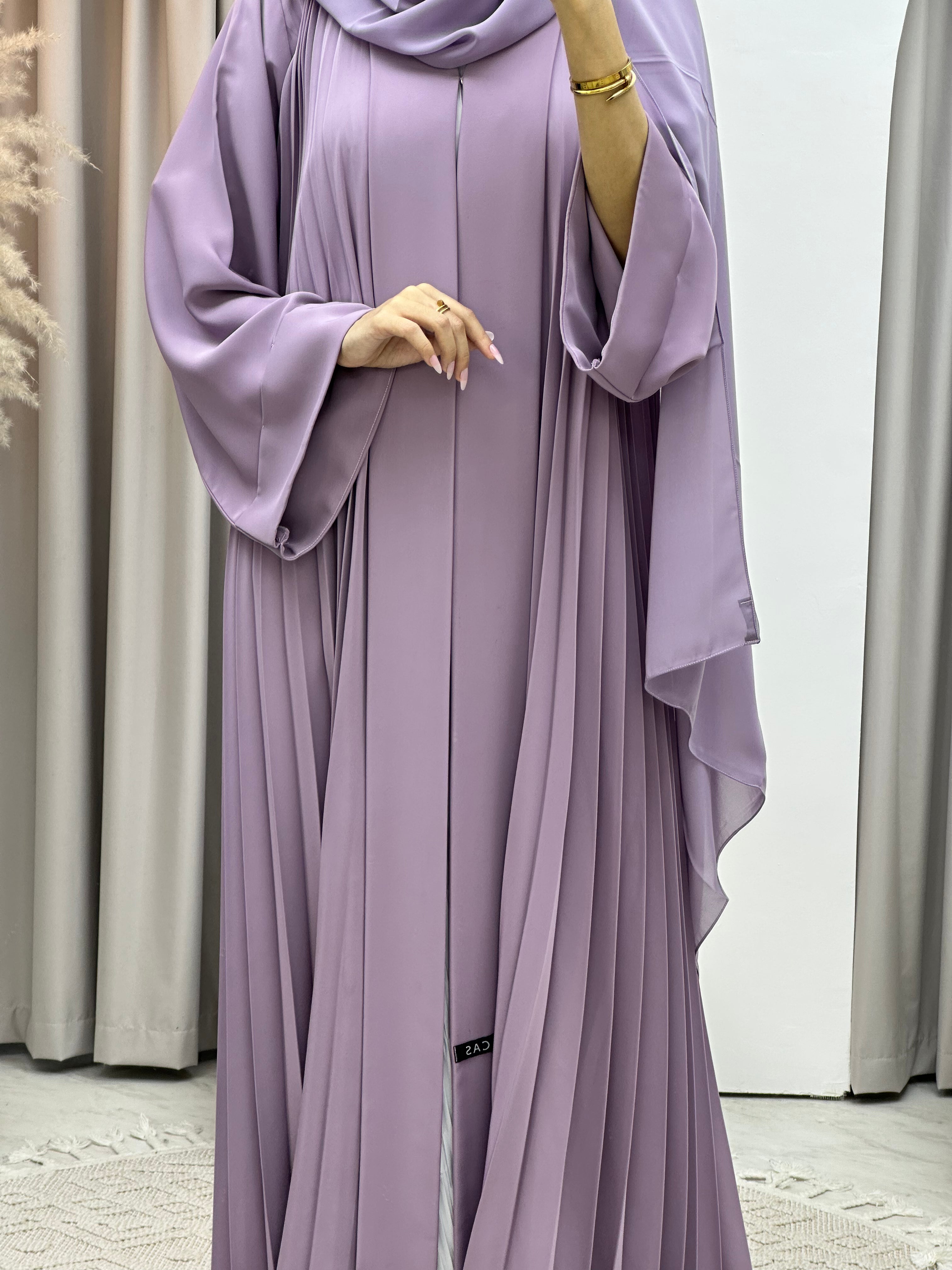 C Plain Lavender Pleated Abaya