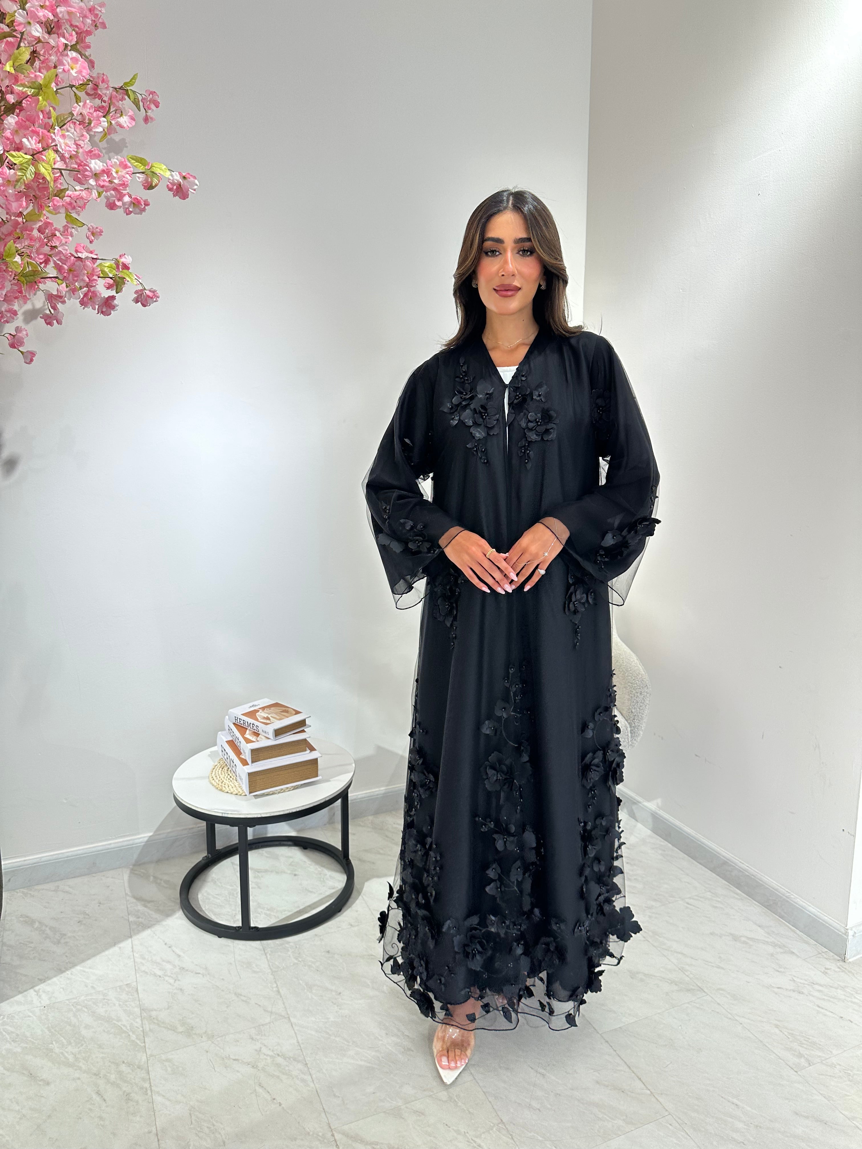 C 1041 Black Dantel Abaya