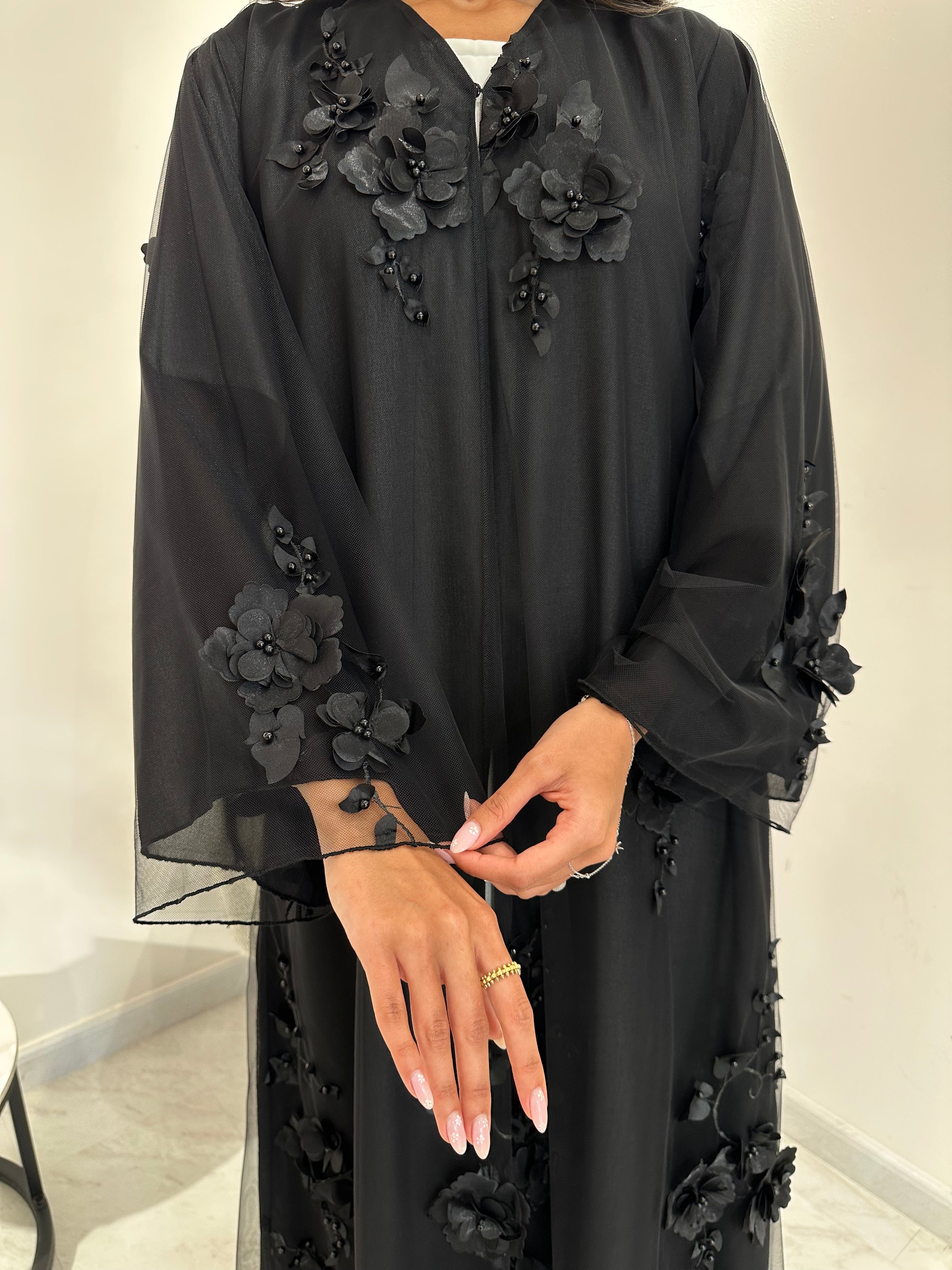 C 1041 Black Dantel Abaya