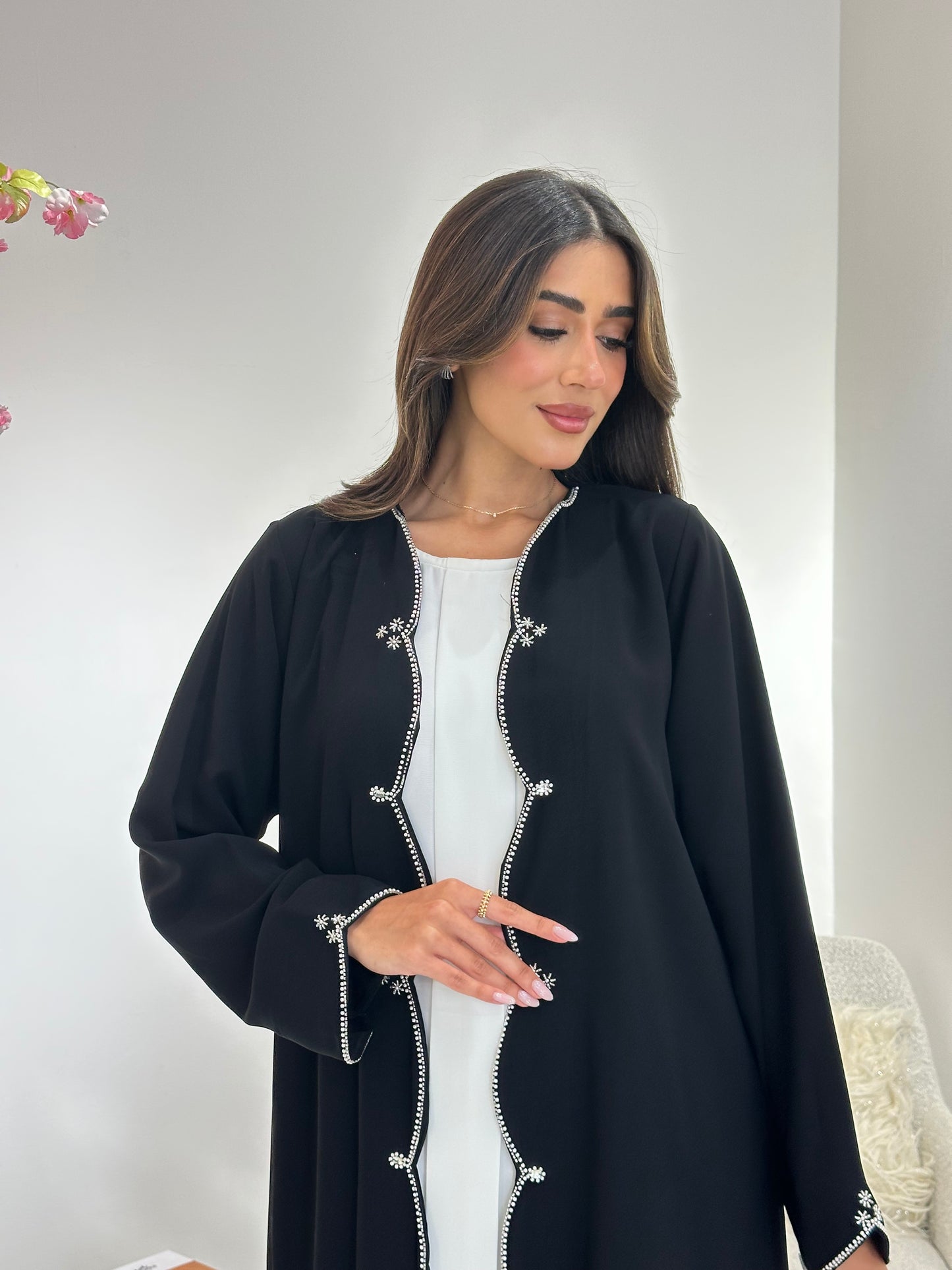 C 1042 Black Beaded Abaya