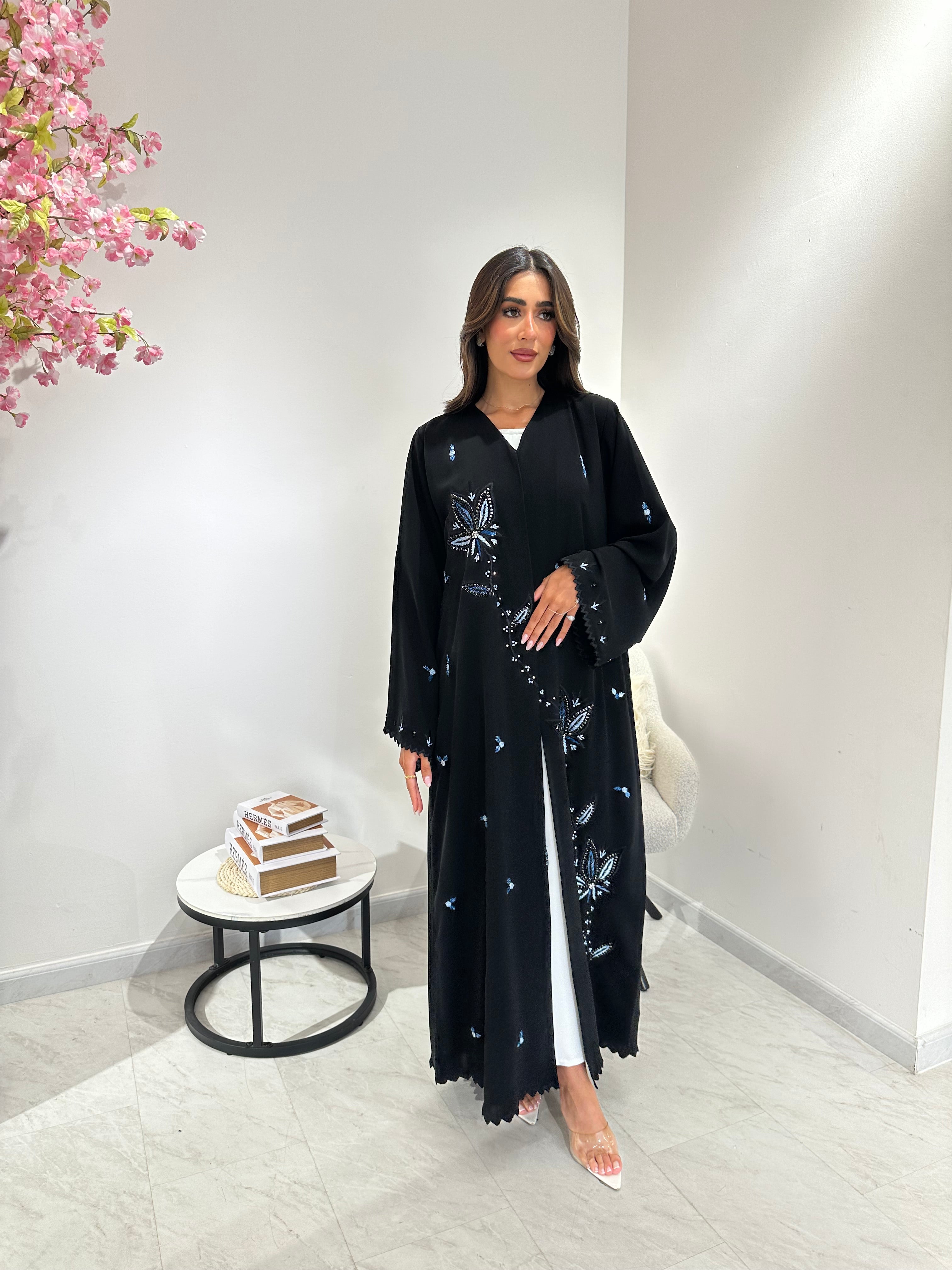 C 1044 Black Embroidered Abaya