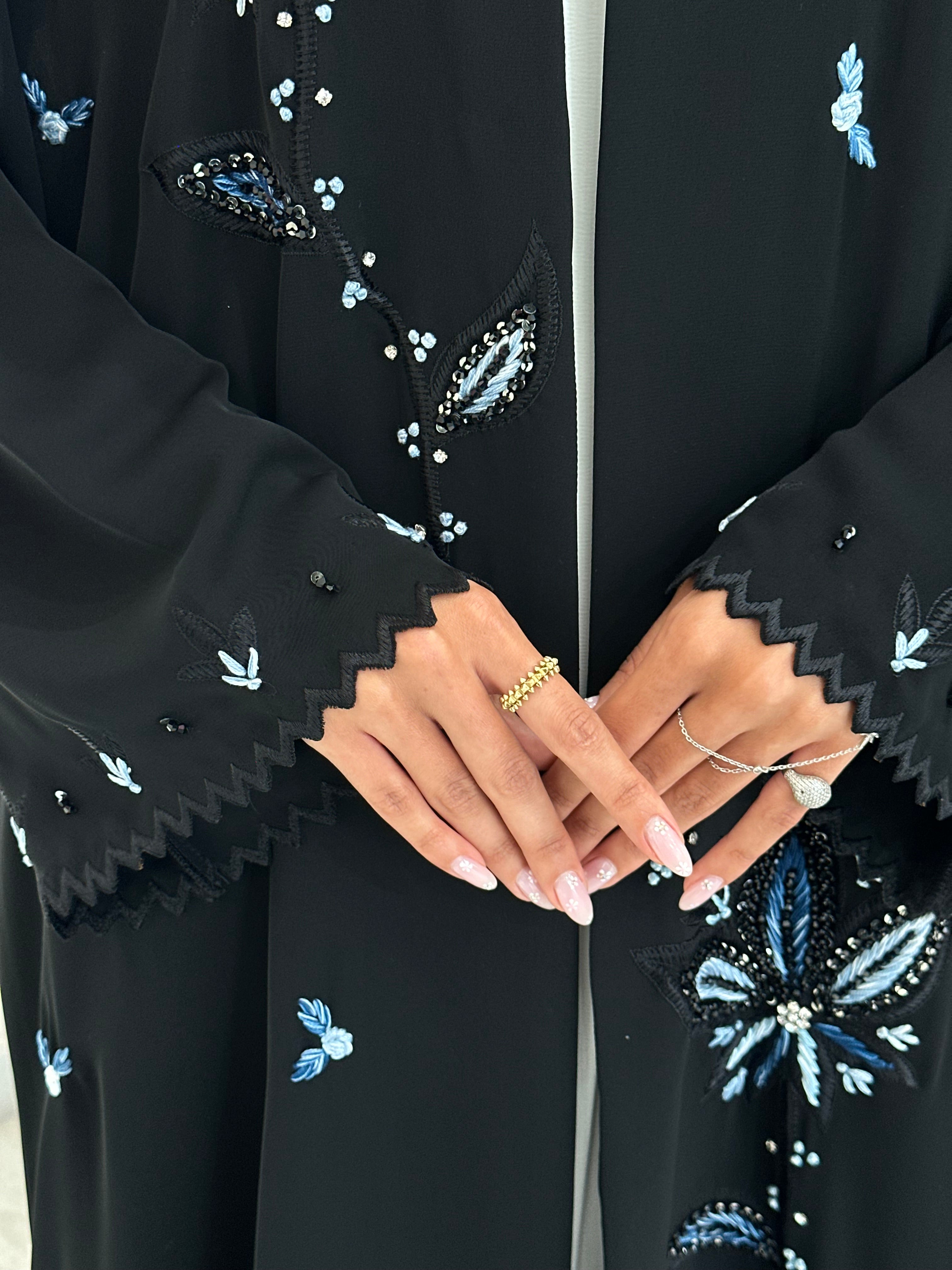 C 1044 Black Embroidered Abaya