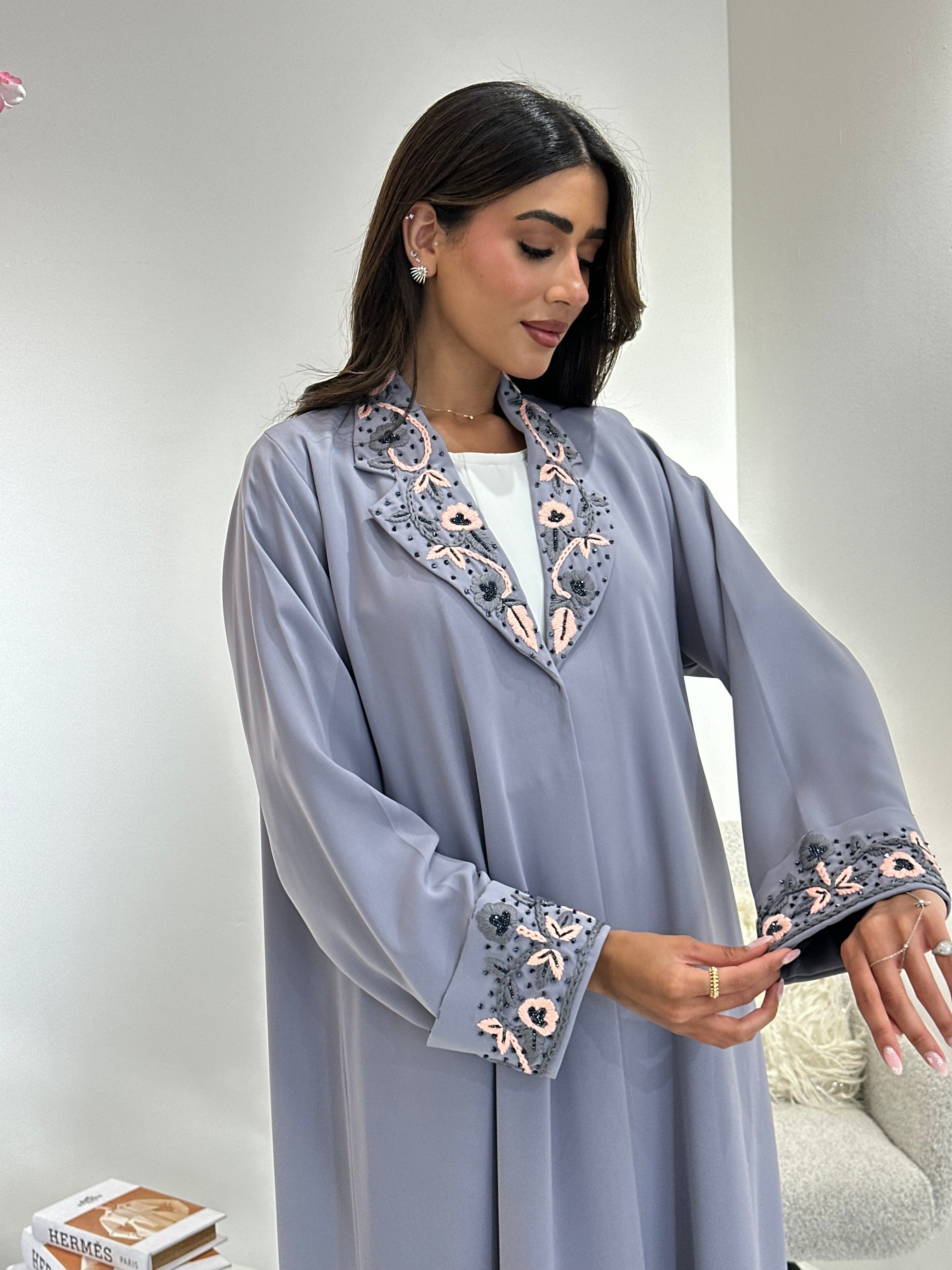 C 1046 Grey Coat Abaya