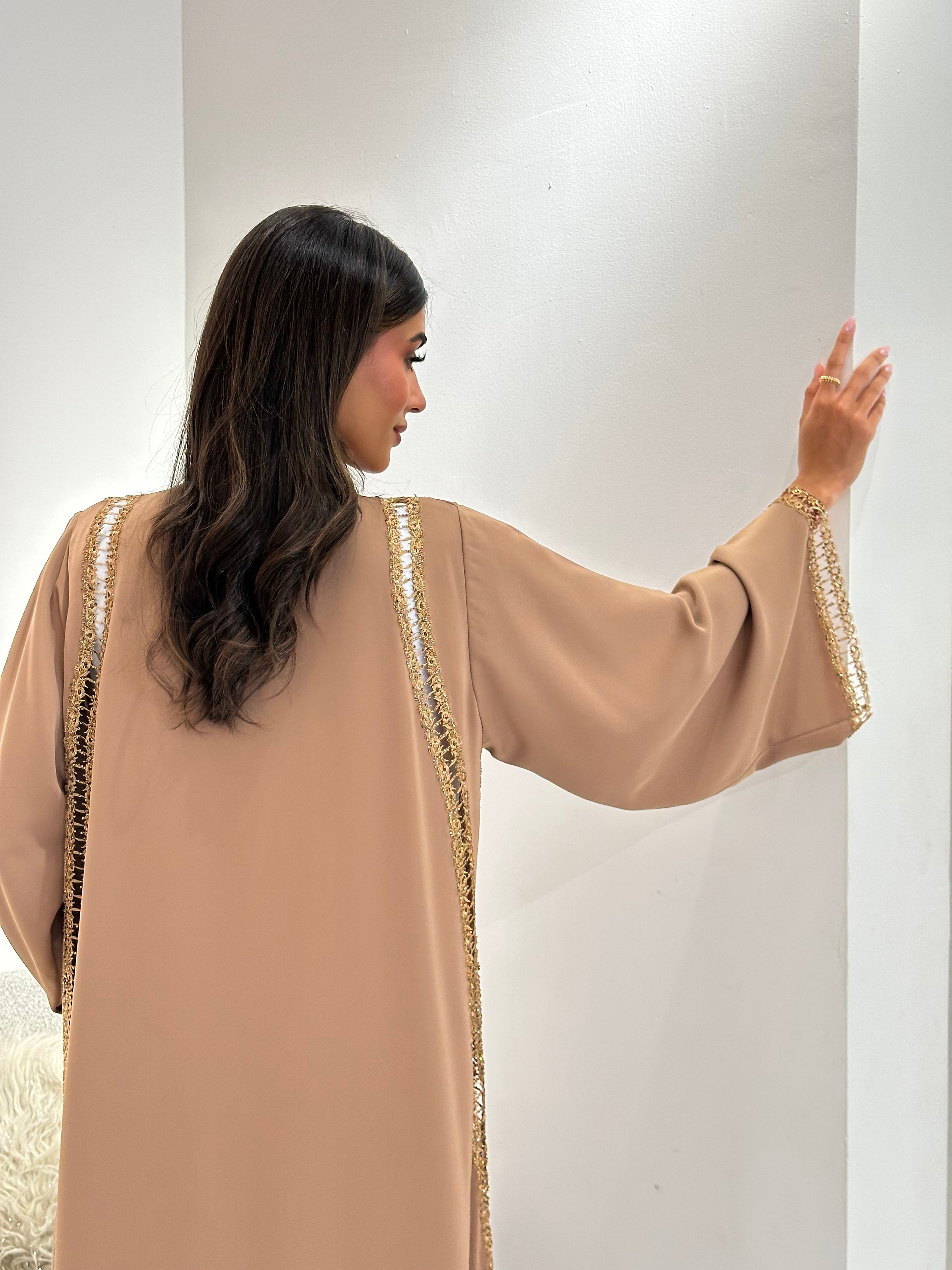C 1047 Mustard Lace Abaya