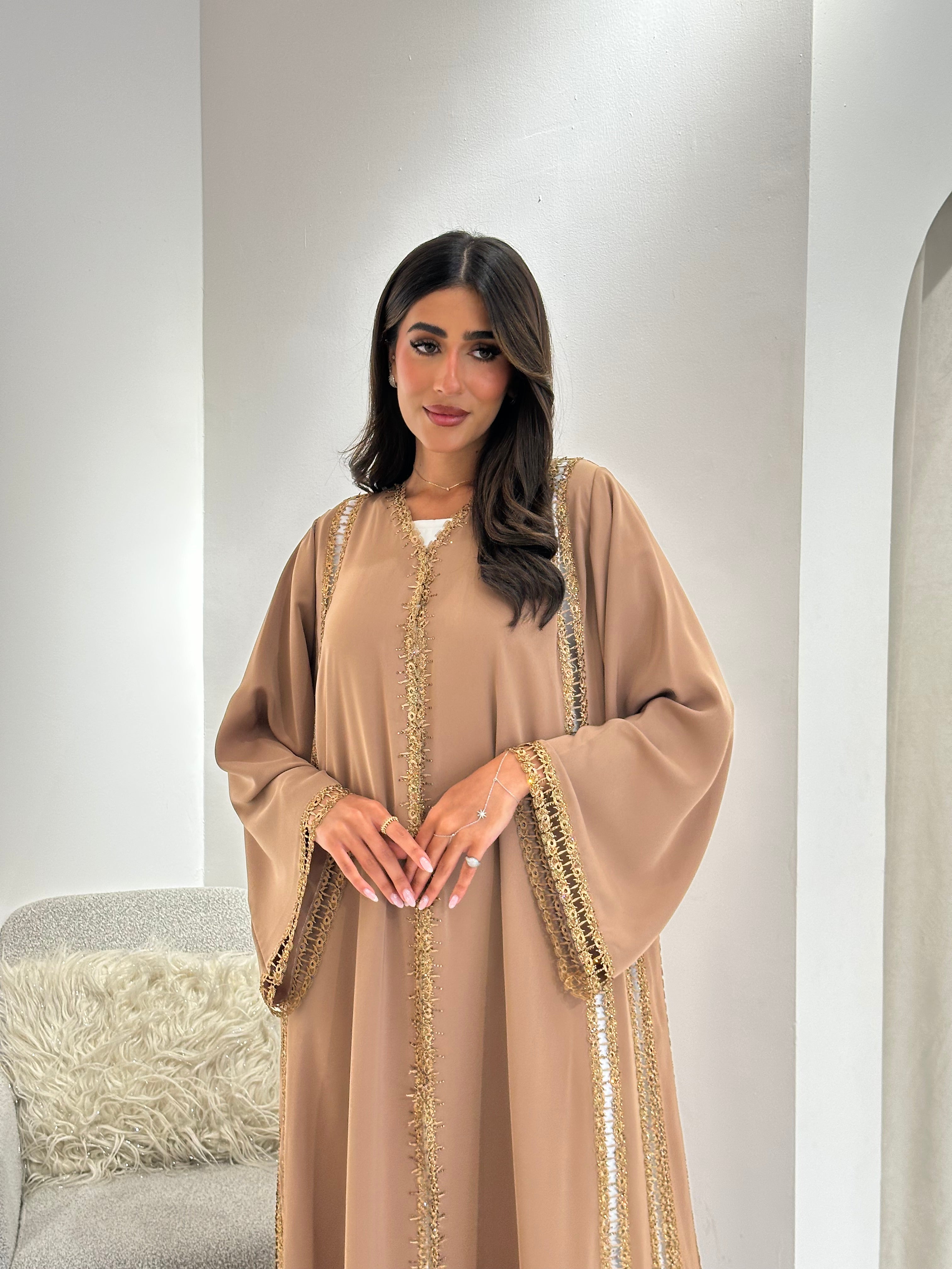 C 1047 Mustard Lace Abaya