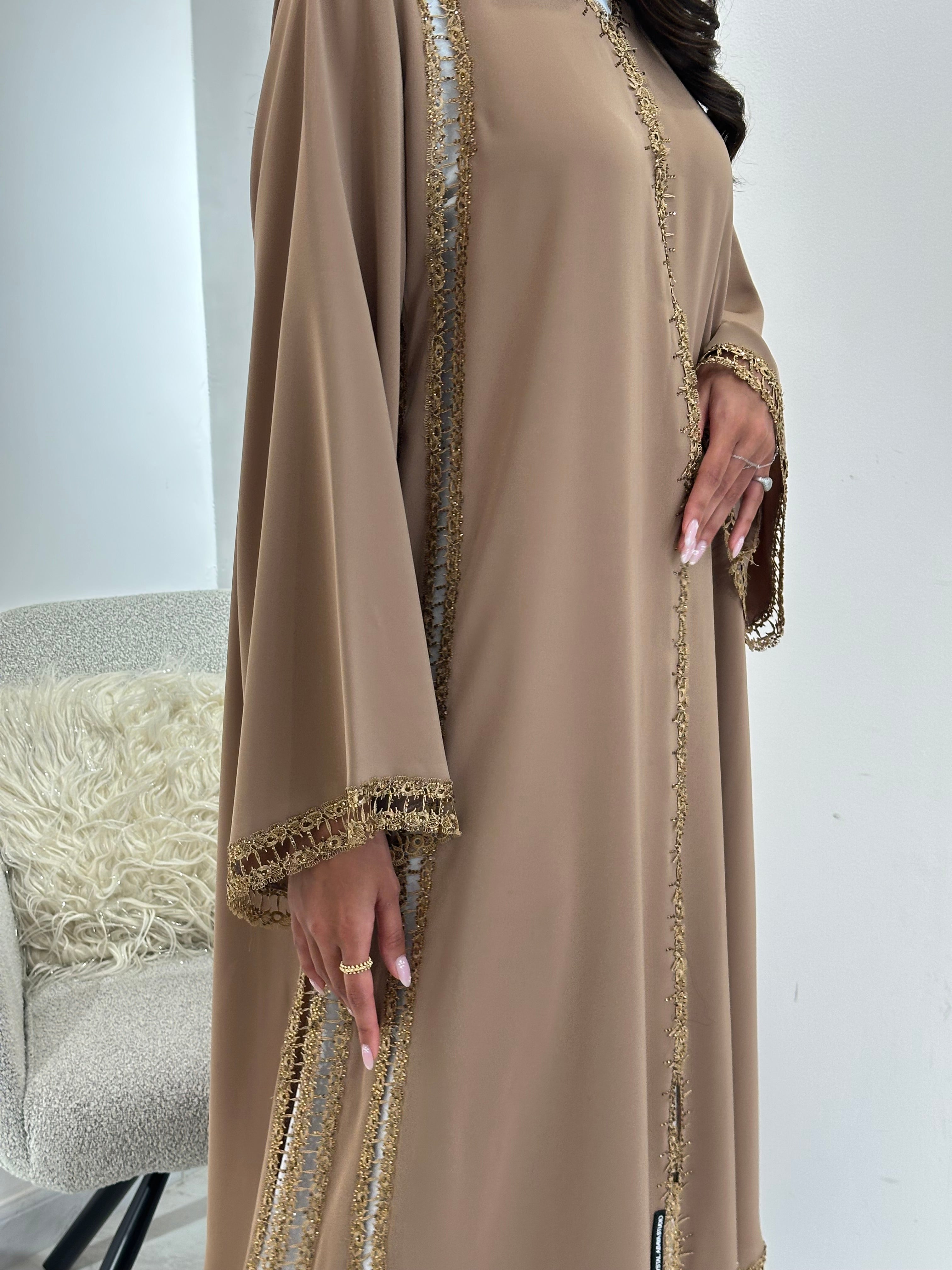 C 1047 Mustard Lace Abaya