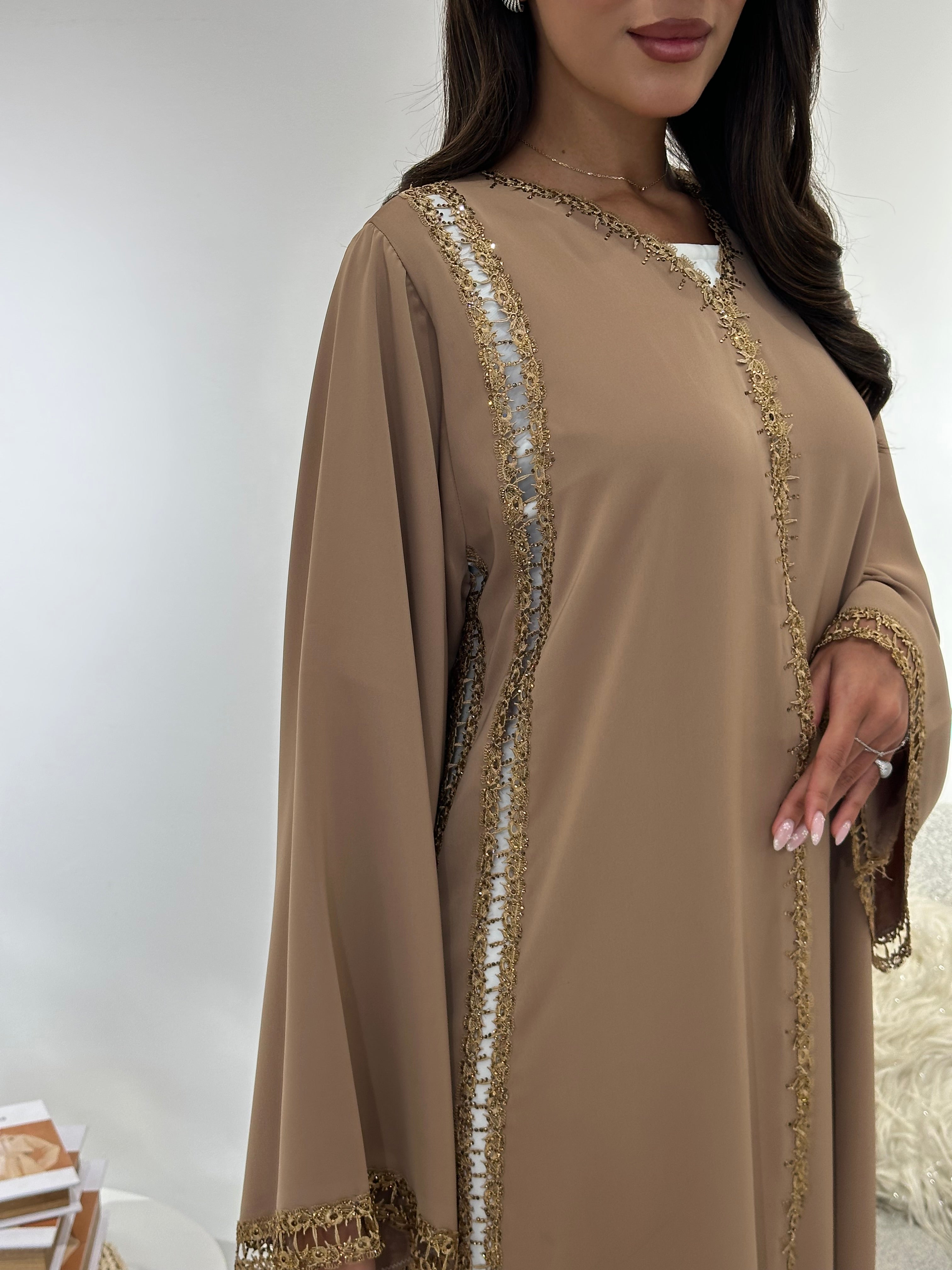 C 1047 Mustard Lace Abaya