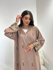 C 1049 Beige Beaded Abaya