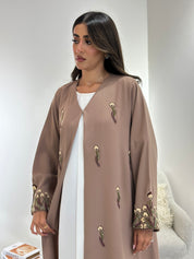 C 1049 Beige Beaded Abaya