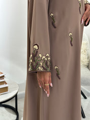C 1049 Beige Beaded Abaya