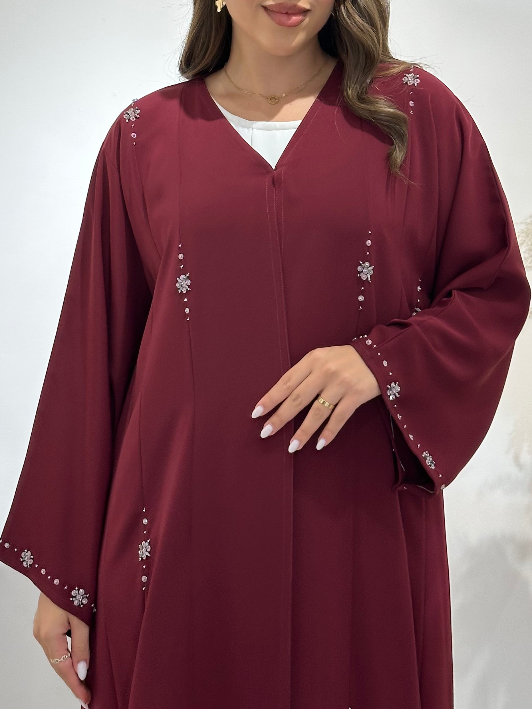 C 1499 Maroon Beaded Abaya