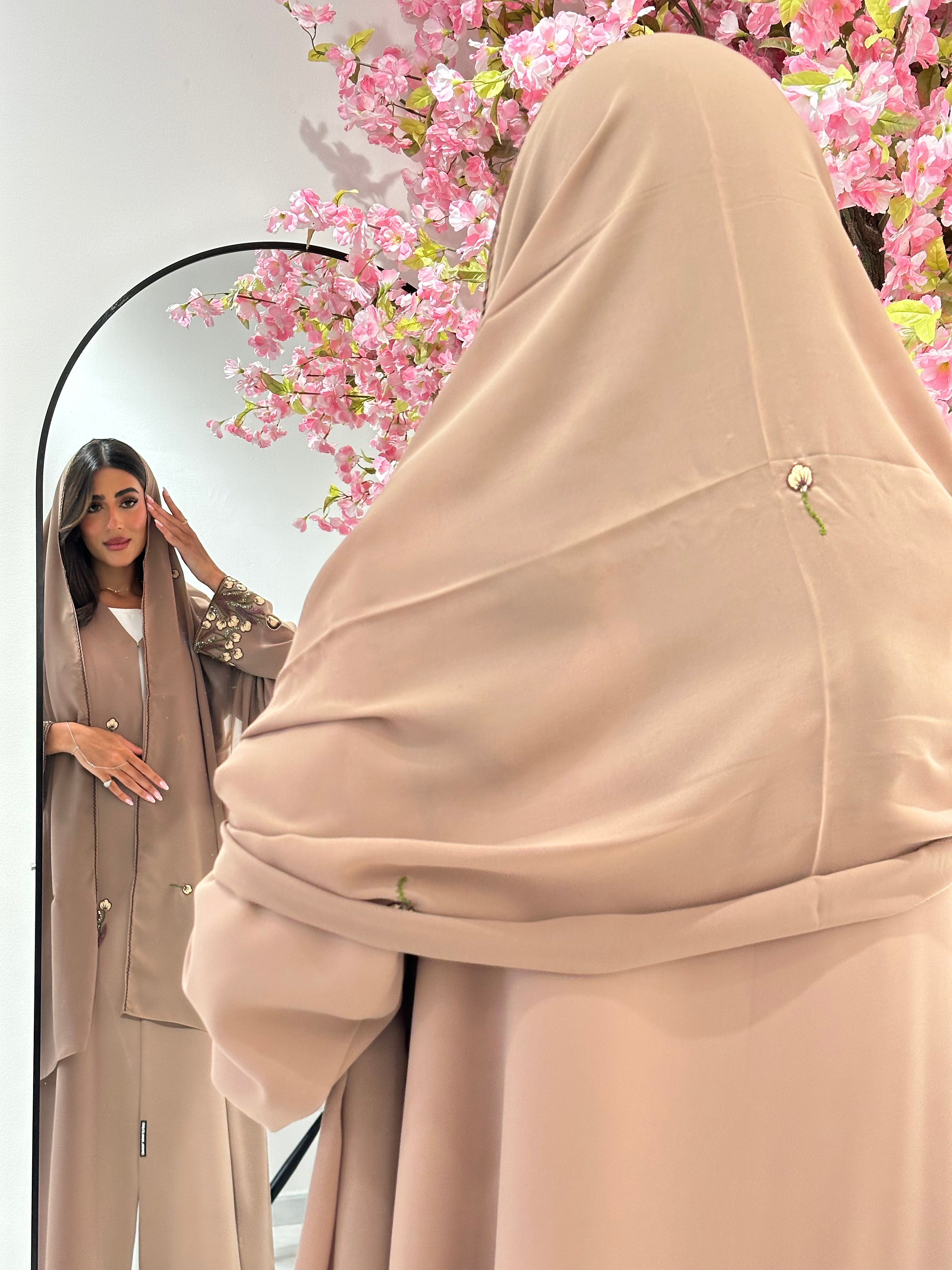 C 1049 Beige Beaded Abaya