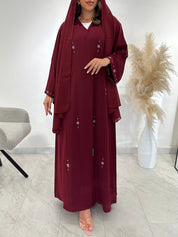 C 1499 Maroon Beaded Abaya