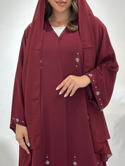 C 1499 Maroon Beaded Abaya