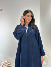 C 1050 Printed Navy Blue Coat Abaya