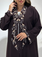 C 1500 Dark Cherry Beaded Embroidered Abaya