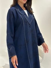 C 1050 Printed Navy Blue Coat Abaya