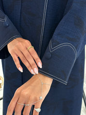 C 1050 Printed Navy Blue Coat Abaya