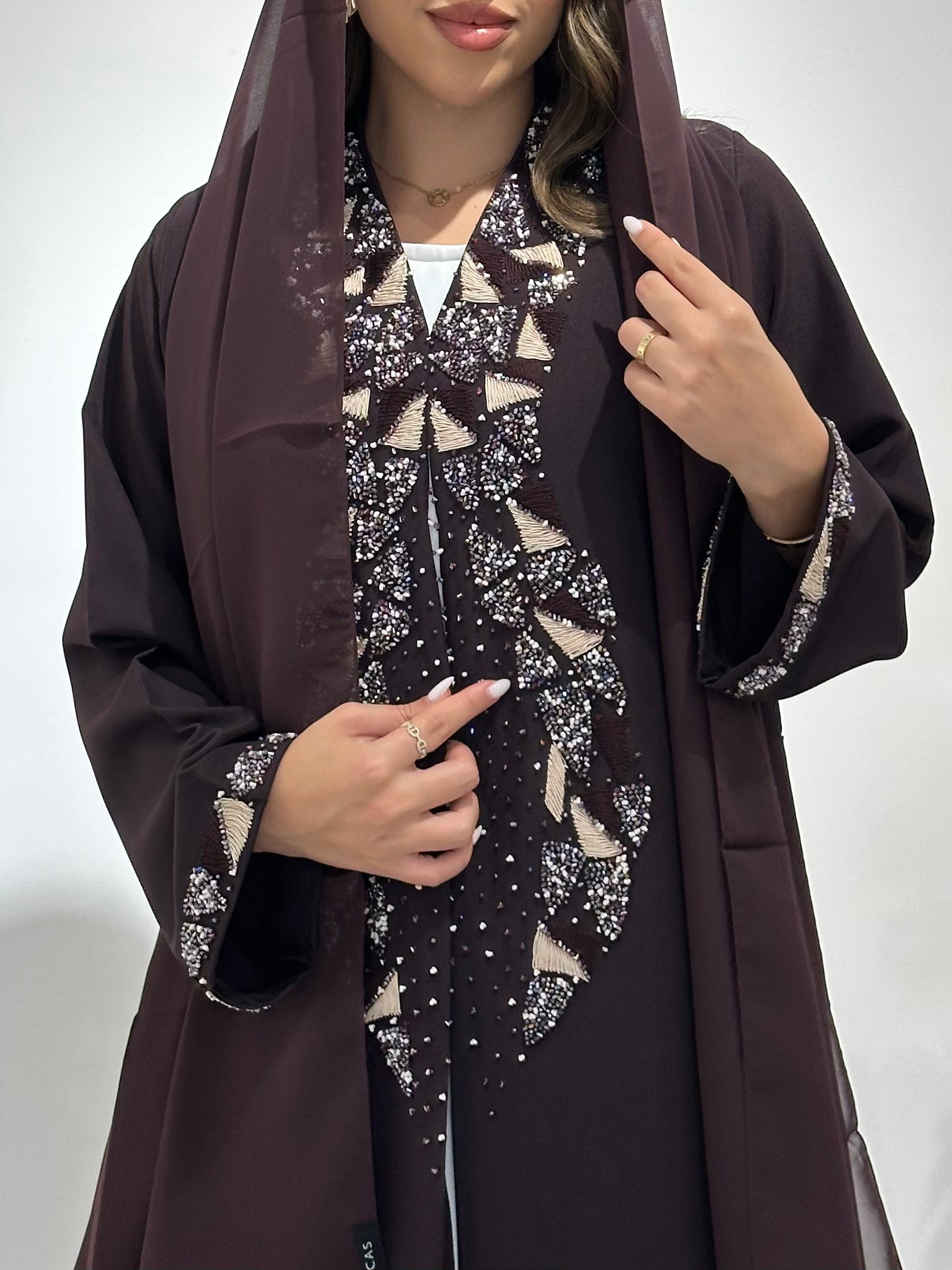 C 1500 Dark Cherry Beaded Embroidered Abaya