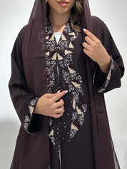 C 1500 Dark Cherry Beaded Embroidered Abaya