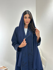 C 1050 Printed Navy Blue Coat Abaya