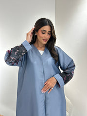 C 1051 Beaded Printed Blue Abaya