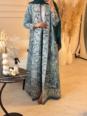 C RTW 08 Aqua Pleated Print Abaya