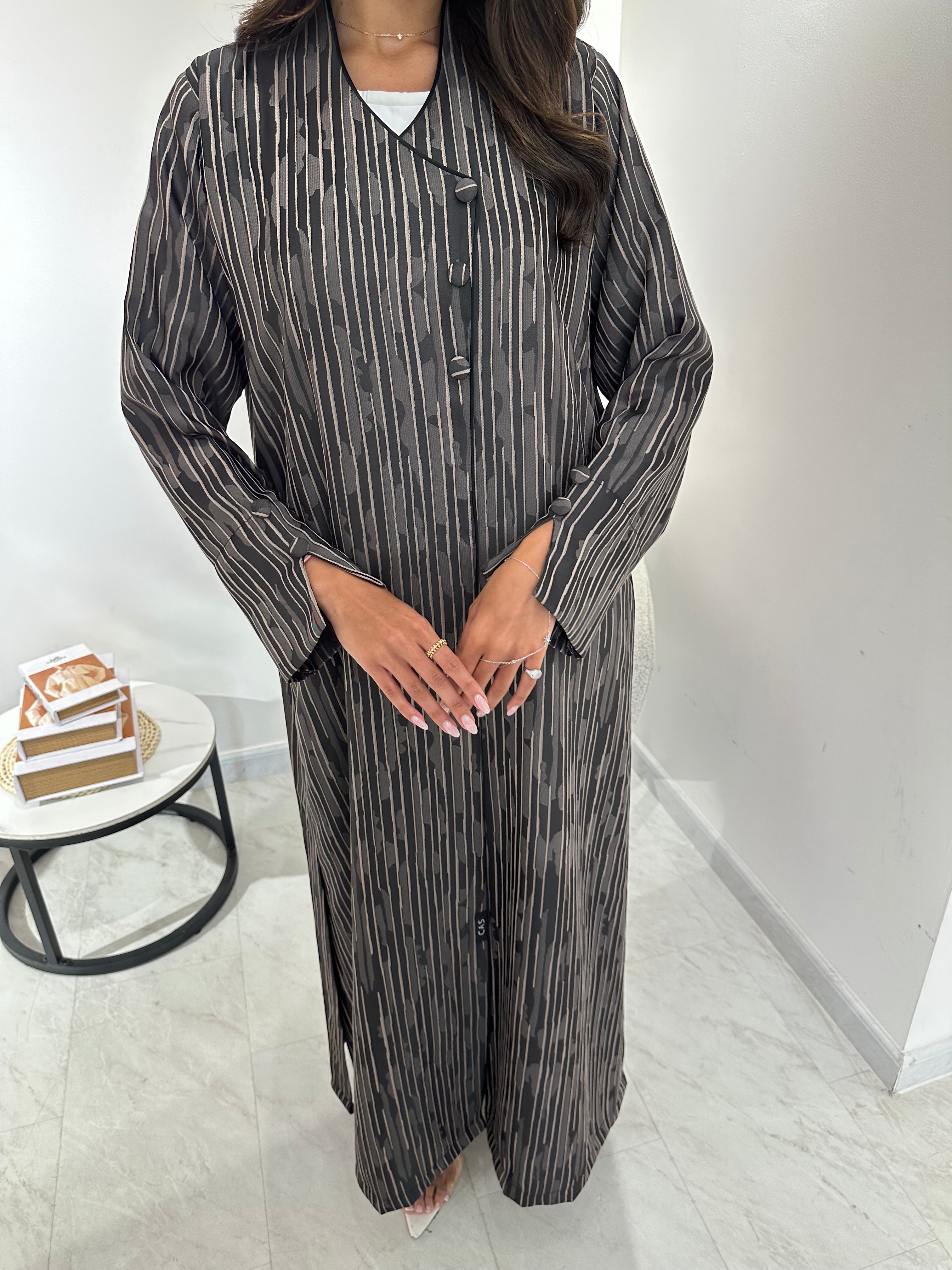 C 1052 Printed Black Brown Abaya