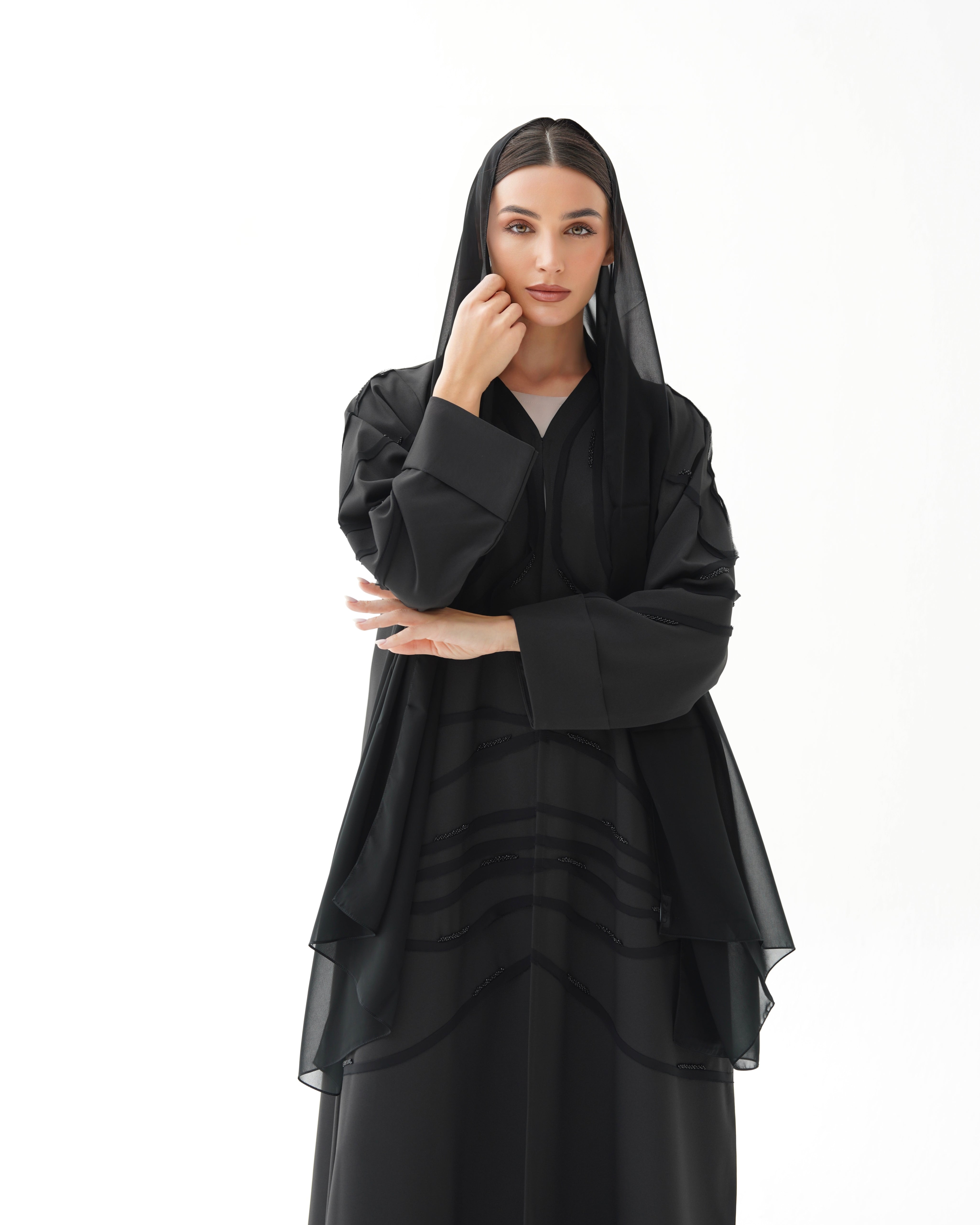 C 1477 Black Beaded Abaya