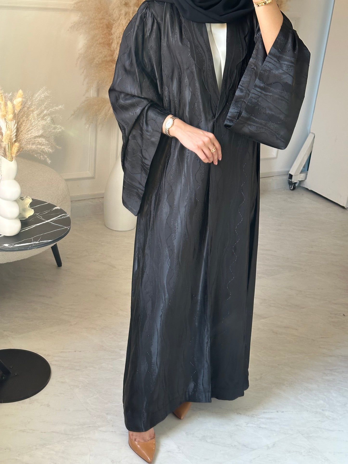 C 1055 Black Printed Abaya