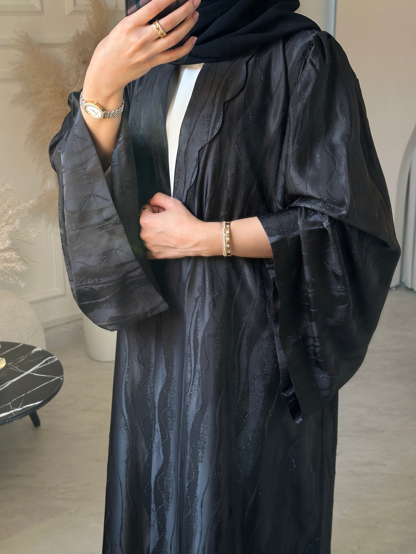 C 1055 Black Printed Abaya